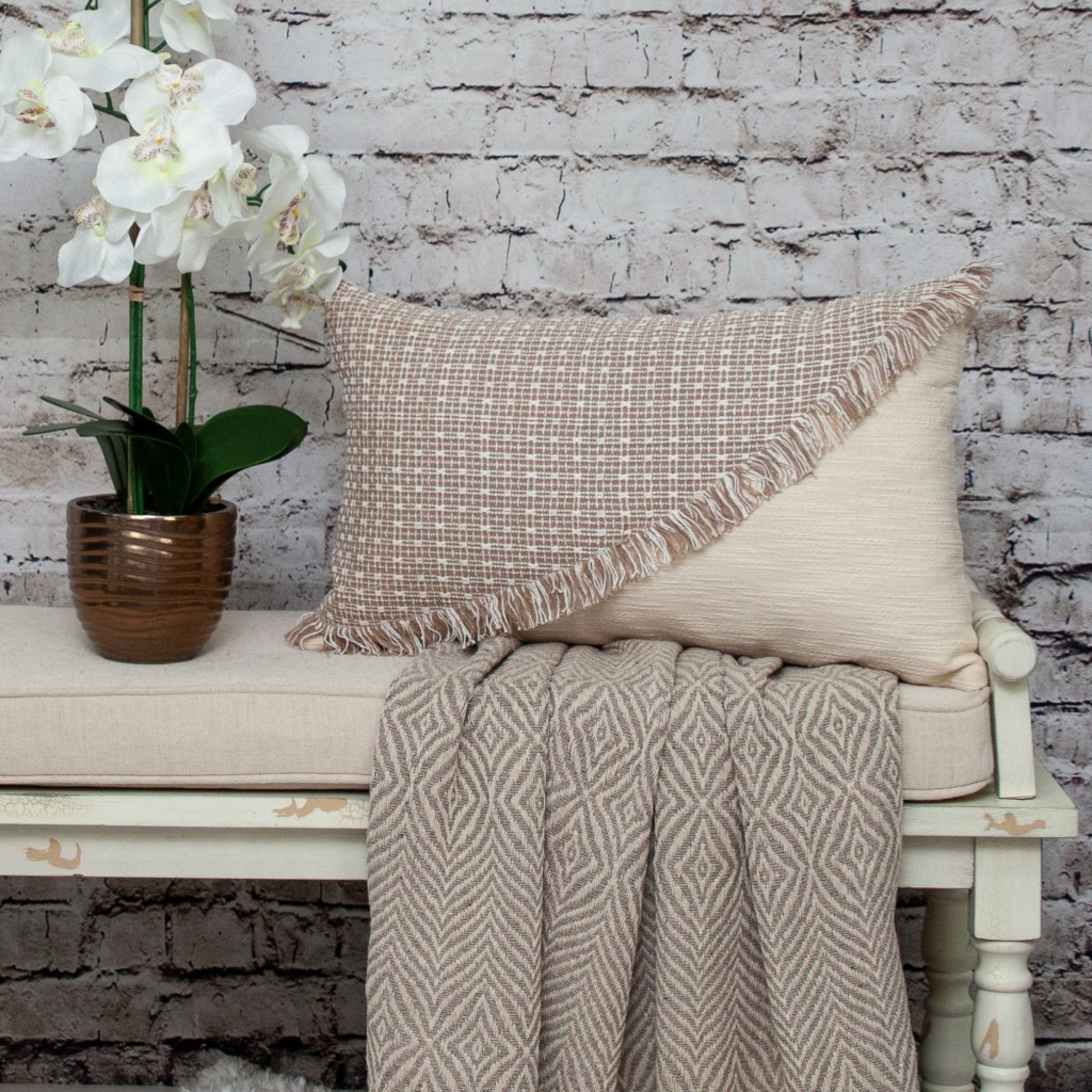 Sandy Beige Textured Throw Pillow