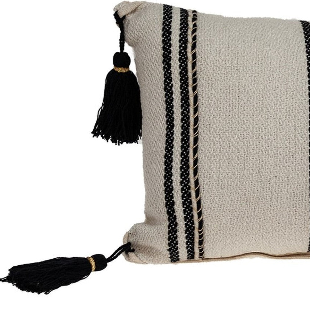 Black And Cream Vertical Stripe Lumbar Pillow