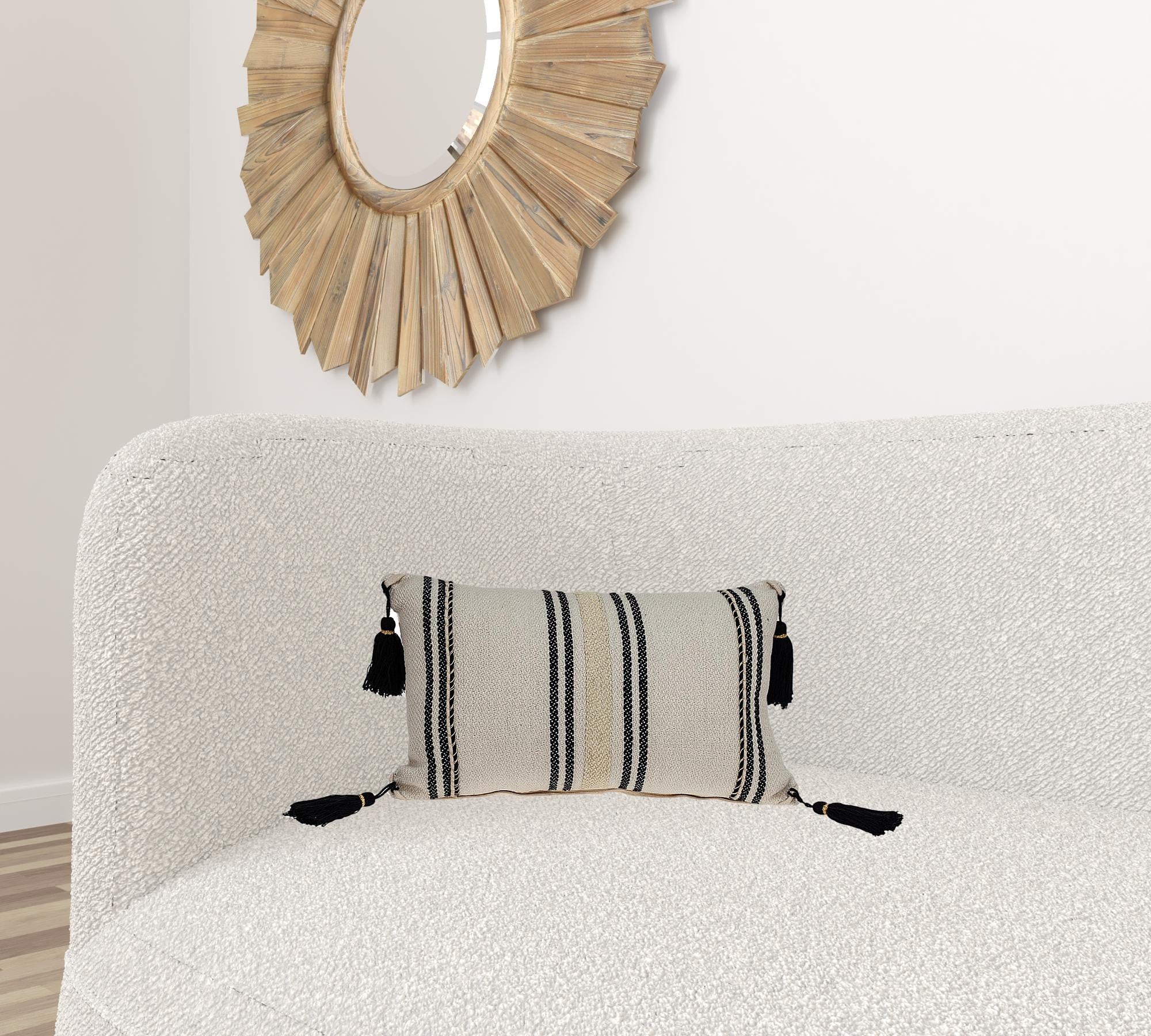 Black And Cream Vertical Stripe Lumbar Pillow