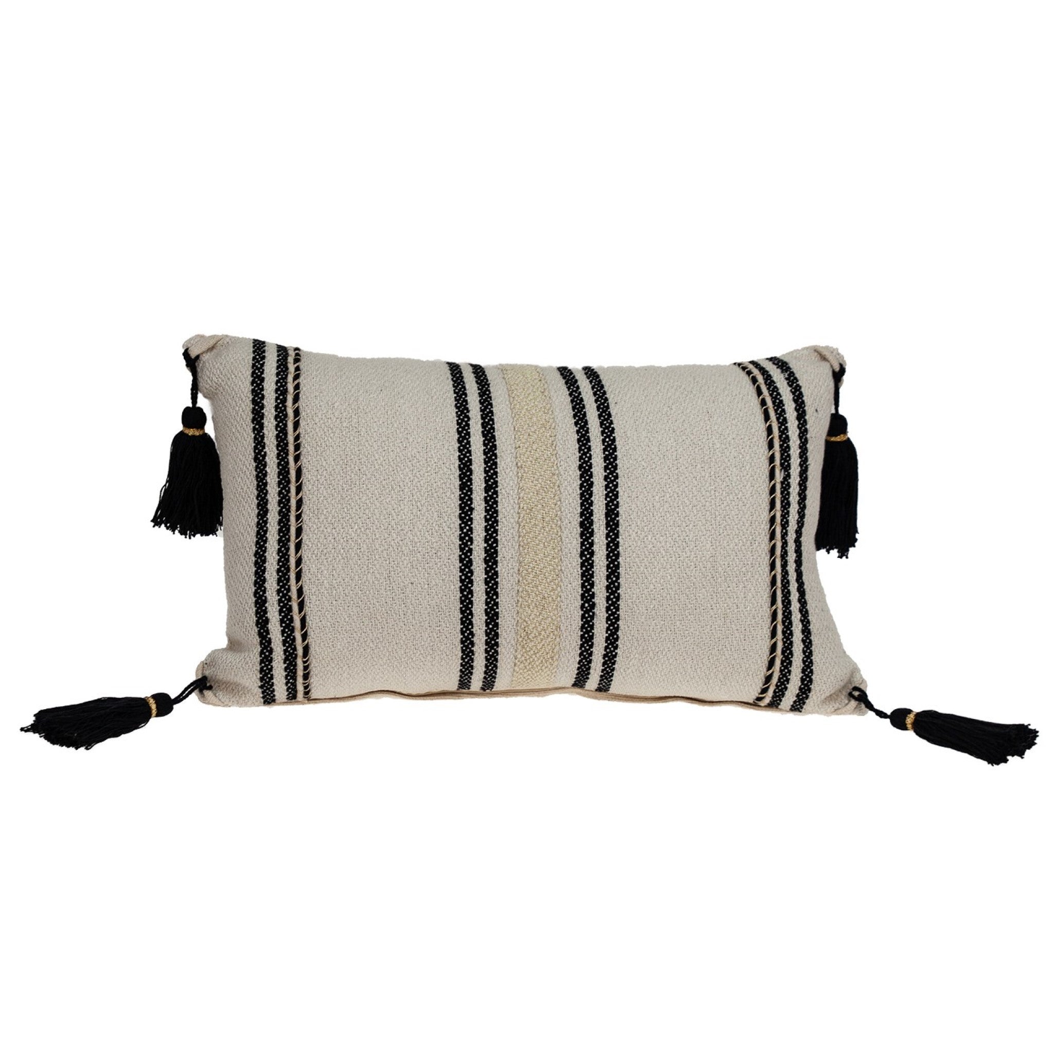 Black And Cream Vertical Stripe Lumbar Pillow