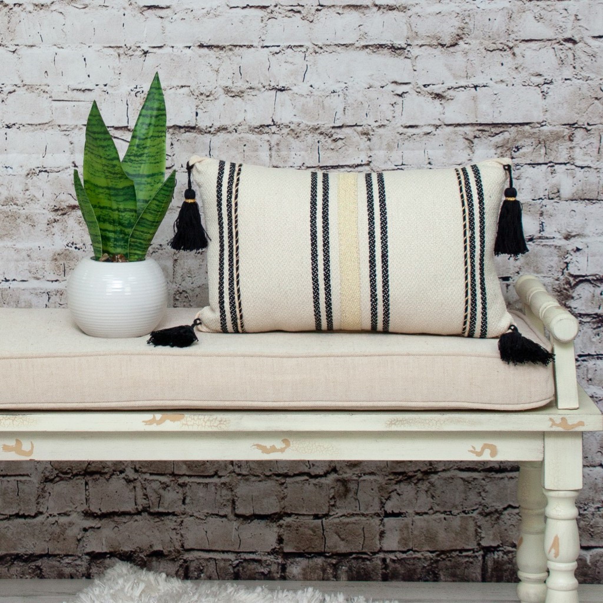 Black And Cream Vertical Stripe Lumbar Pillow