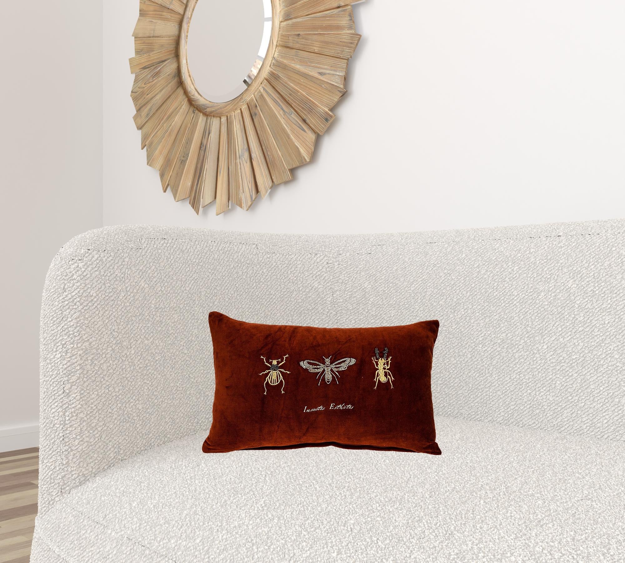 Golden Insects Velvet Throw Pillow