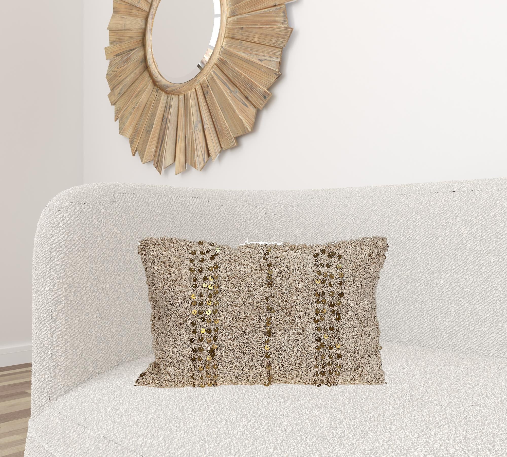 Boho Woven Shaggy Sequin Lumbar Pillow