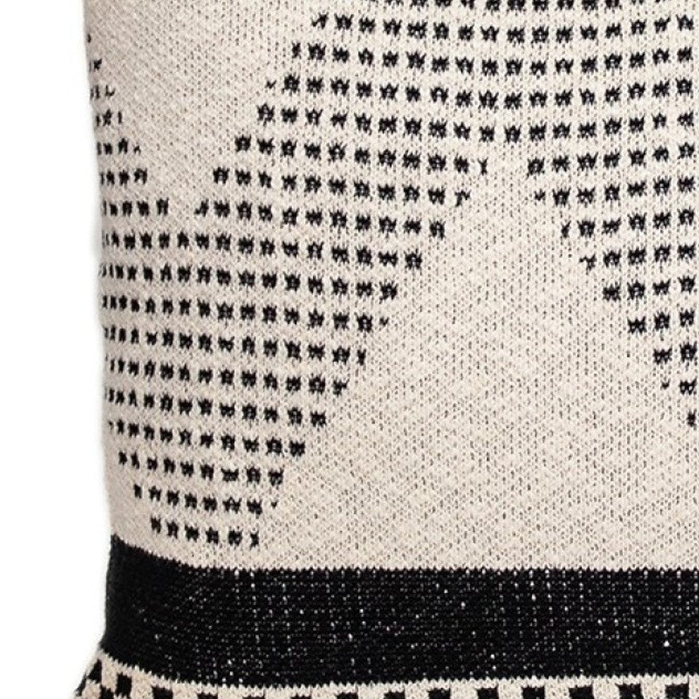 20" Beige And Black Knit Throw Pillow