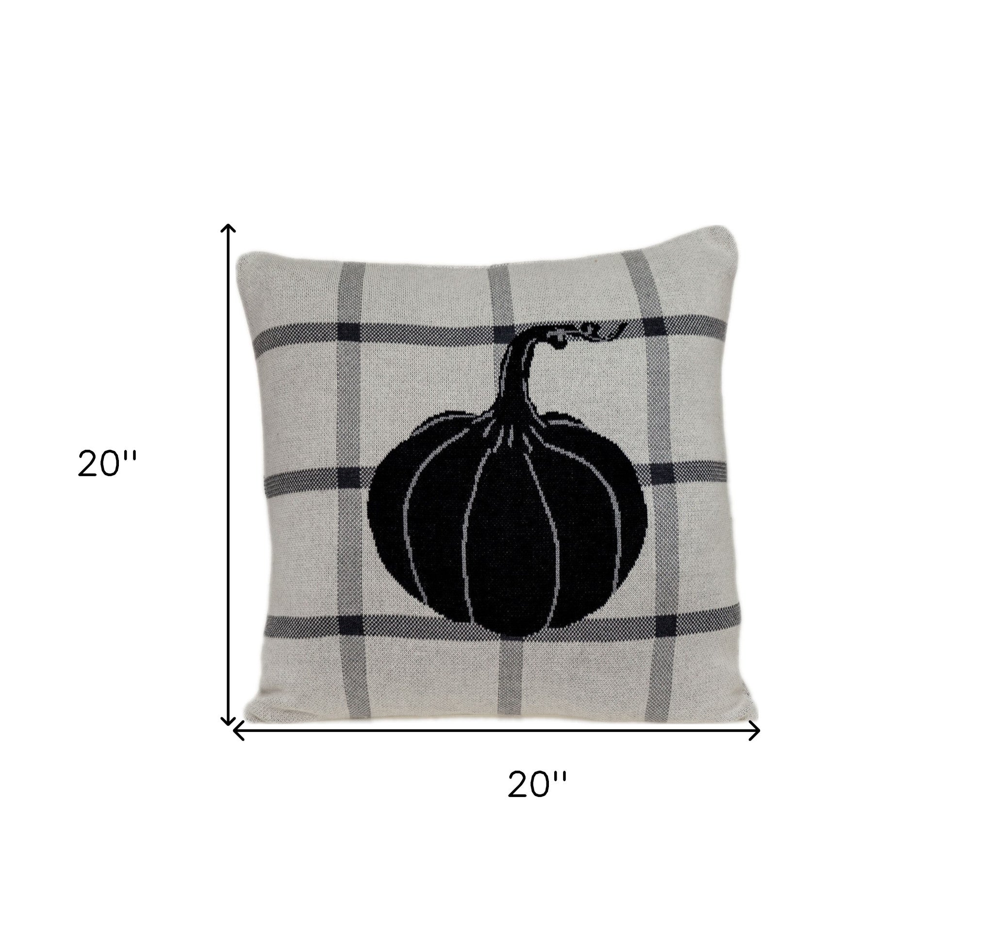 Grey Plaid Pumpkin Throw Pillow