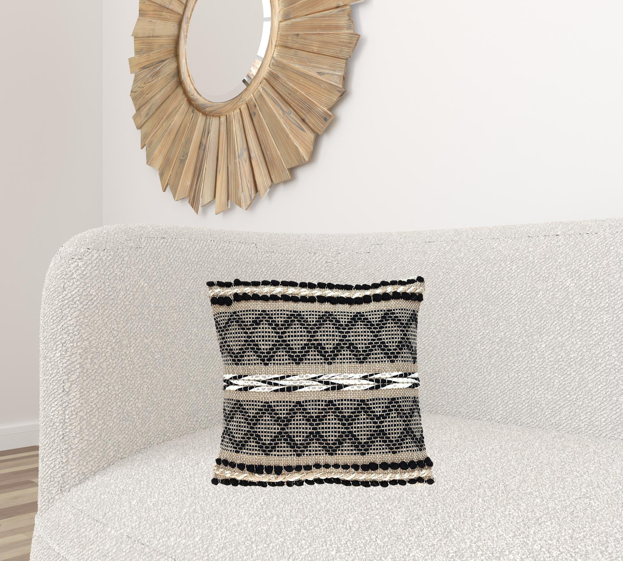 Black And Sand Woven Decorative Pillow