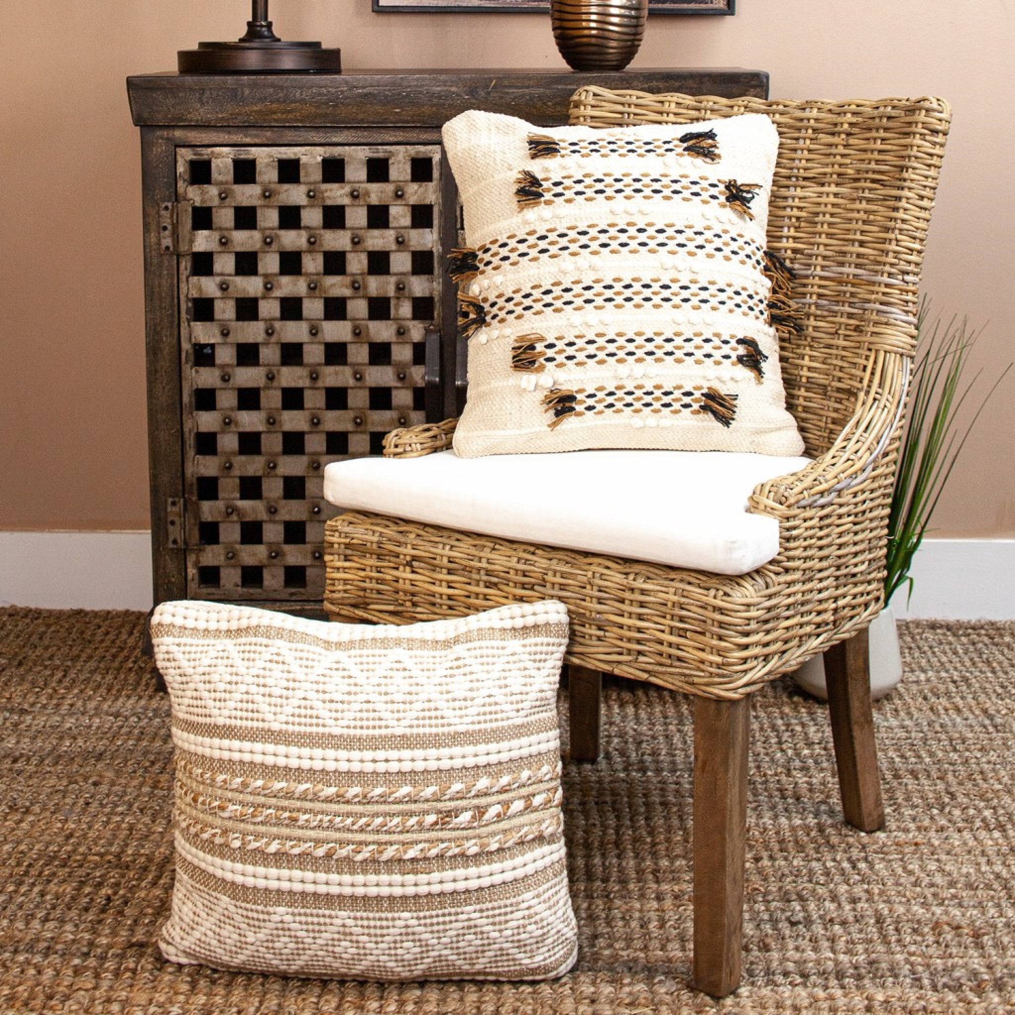 Linen And Brown Jute Throw Pillow