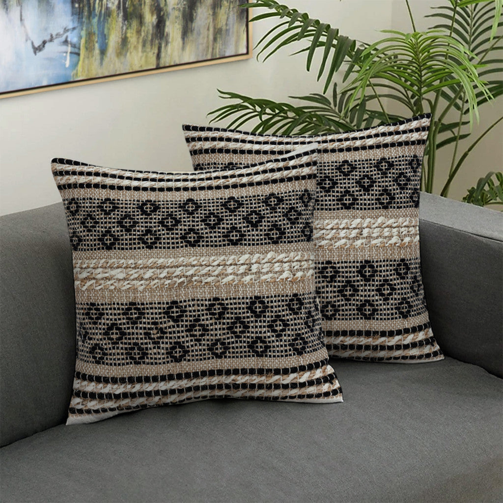 18 X 18 Brown And Black Geometric Cotton Blend Throw Pillow