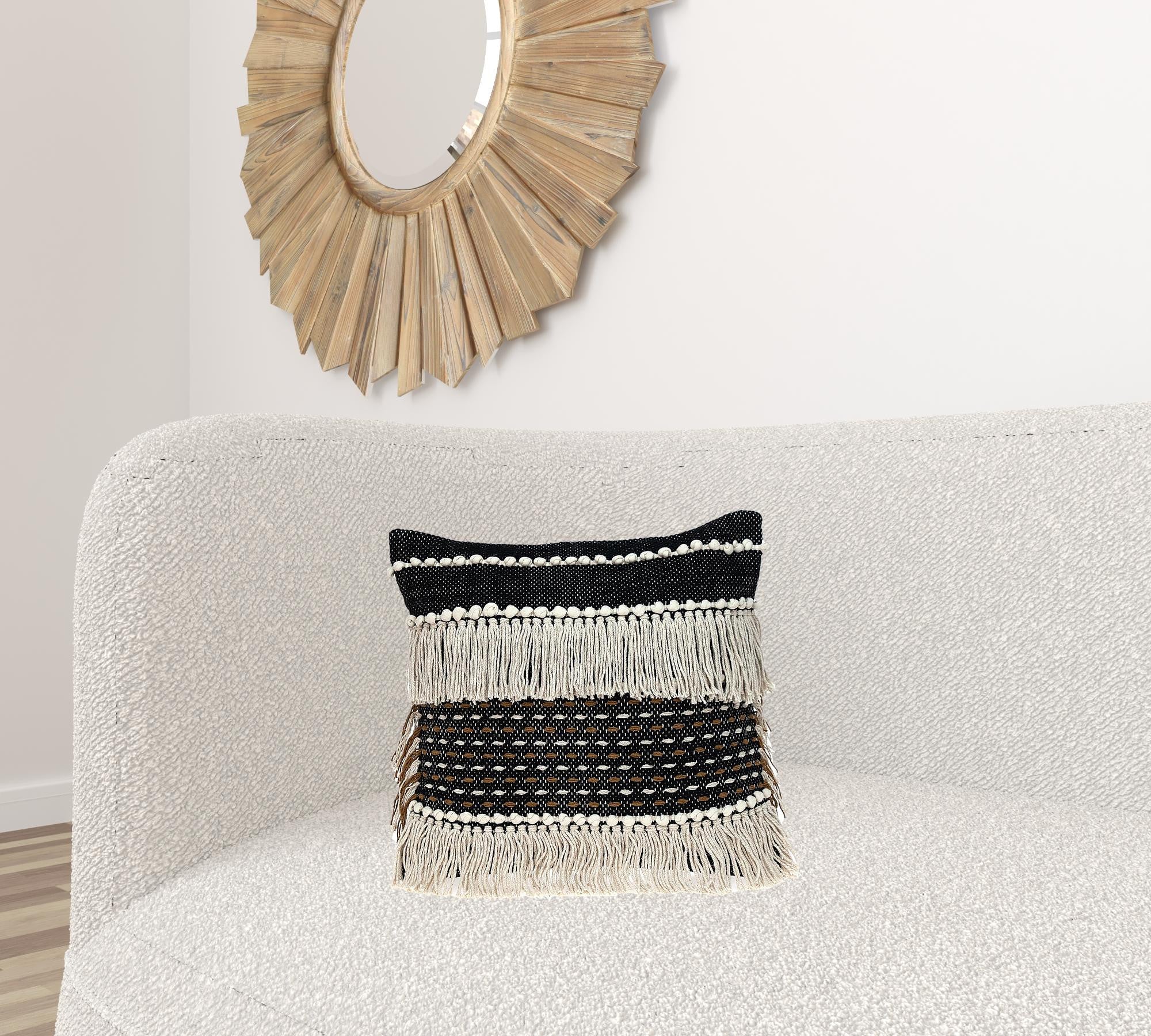 Black And Ivory Textured Throw Pillow