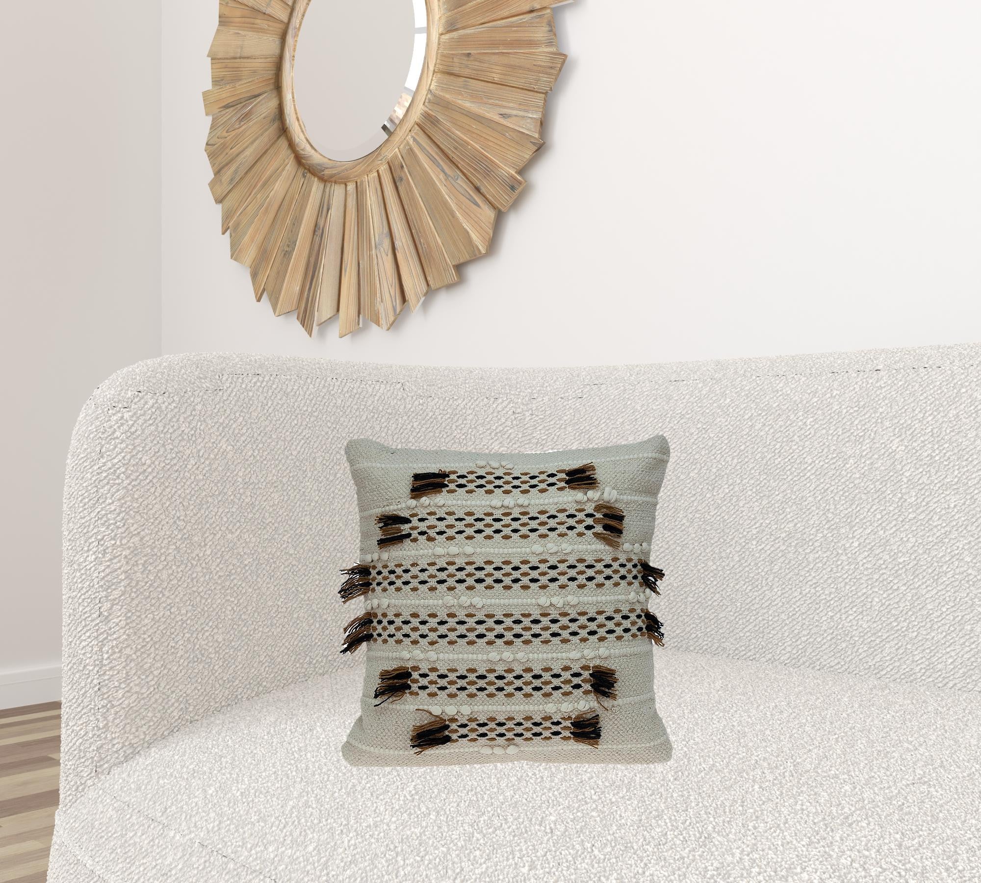 Creamy Beige Textured Throw Pillow