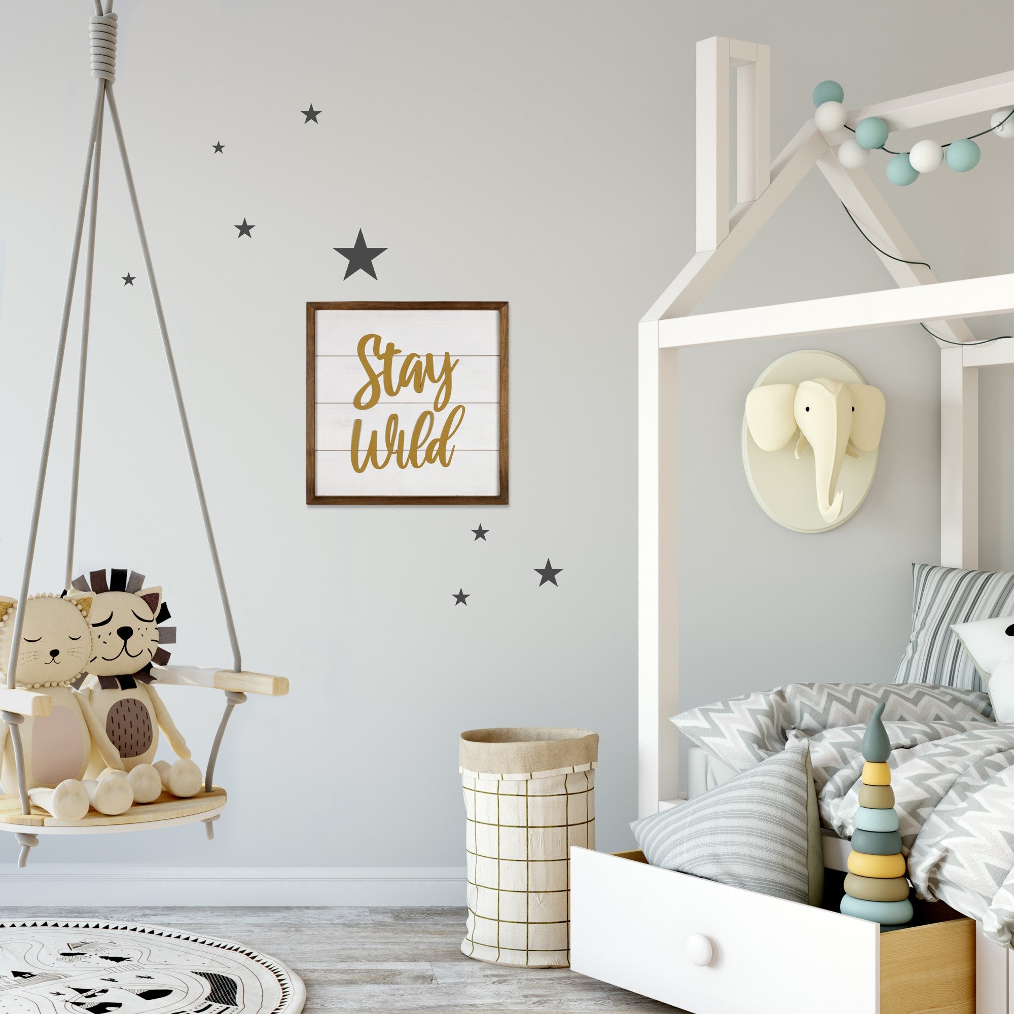 White And Gold Stay Wild Wall Art