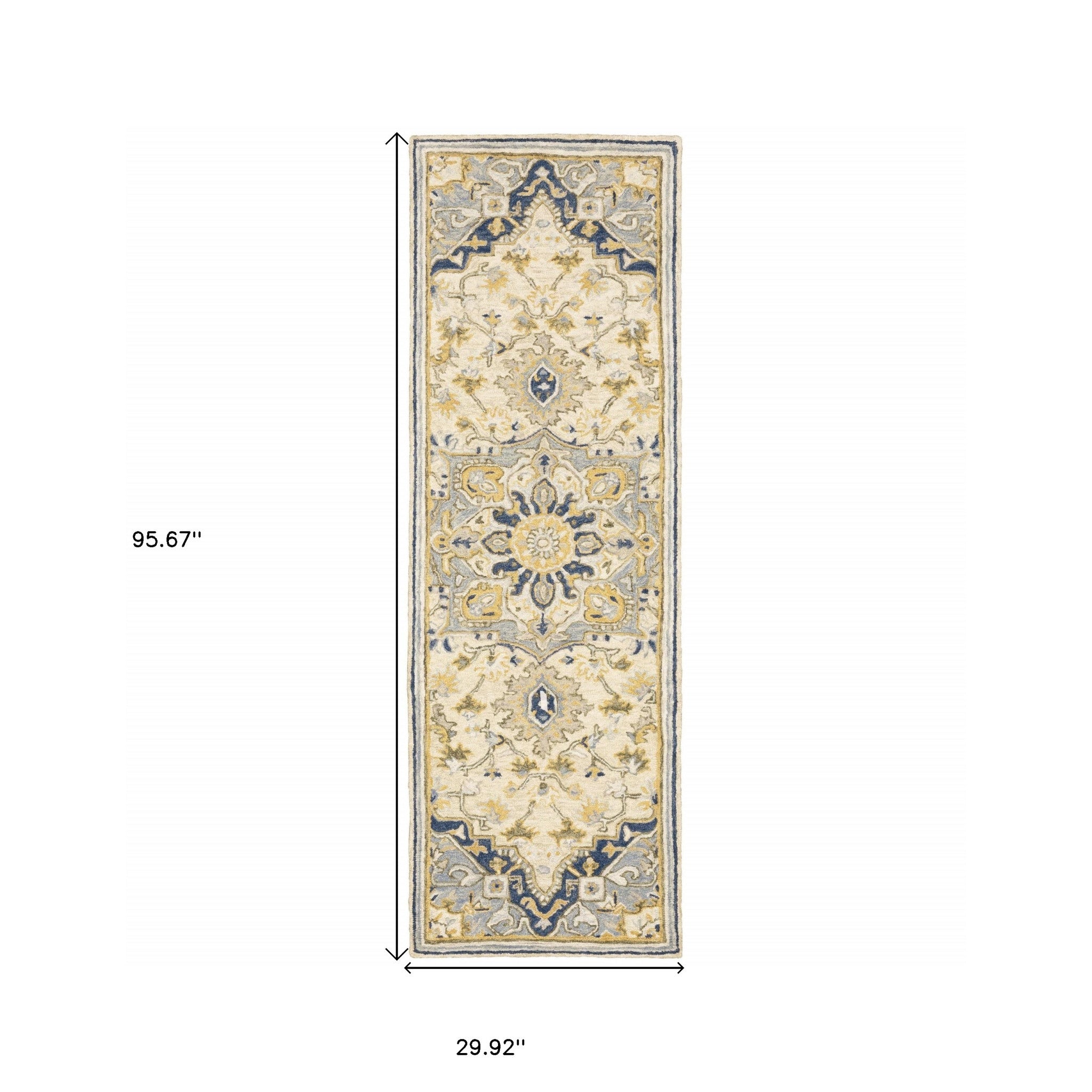 3'X8' Blue And Ivory Bohemian Runner Rug