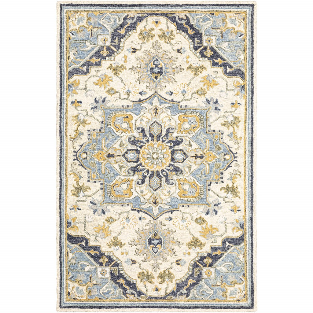 3'X8' Blue And Ivory Bohemian Runner Rug