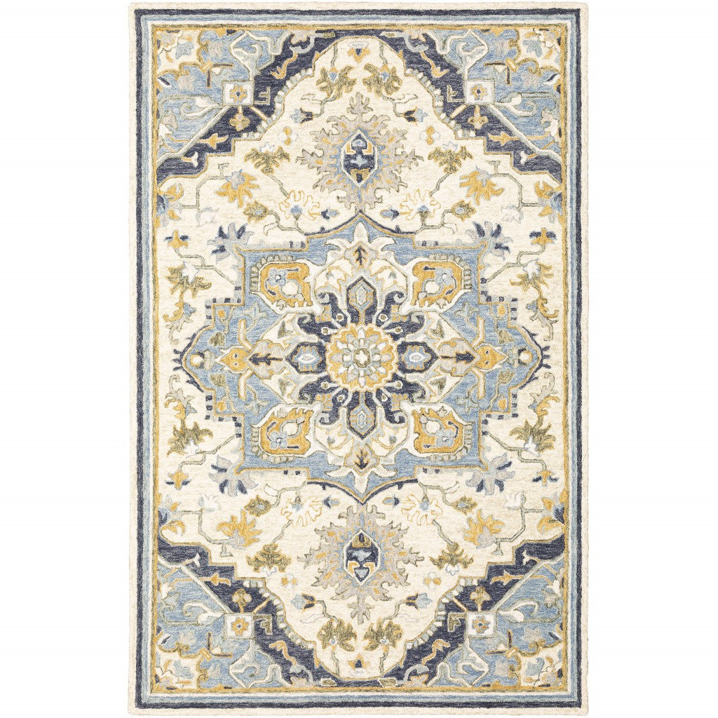 3'X8' Blue And Ivory Bohemian Runner Rug