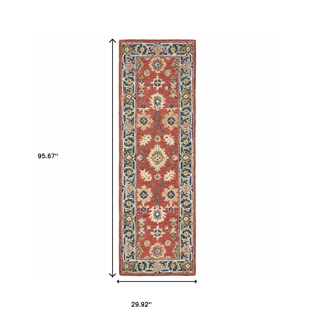 3'X8' Red And Blue Bohemian Area  Rug