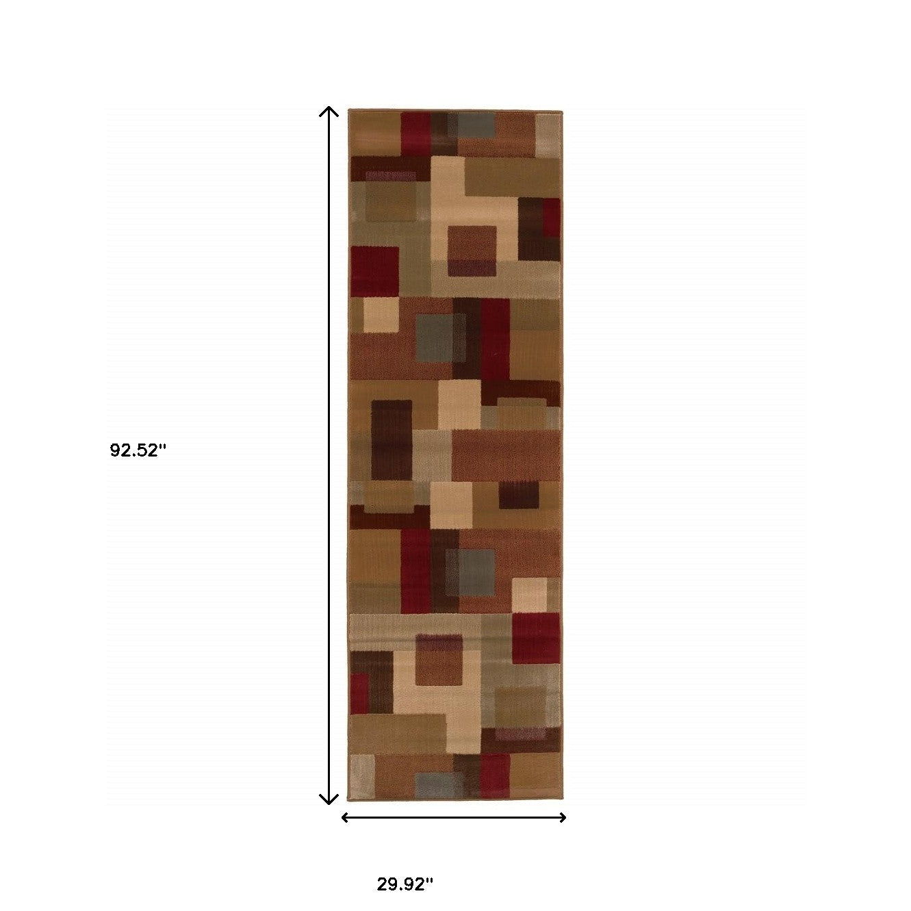 3'X8' Red And Tan Geometric Runner Rug