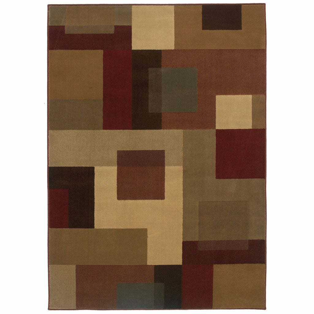 3'X8' Red And Tan Geometric Runner Rug