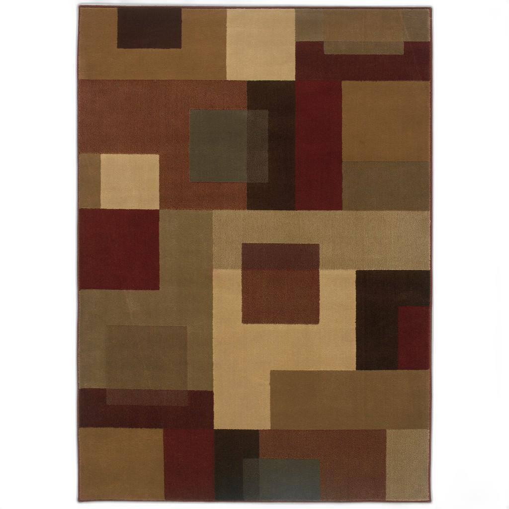 3'X8' Red And Tan Geometric Runner Rug