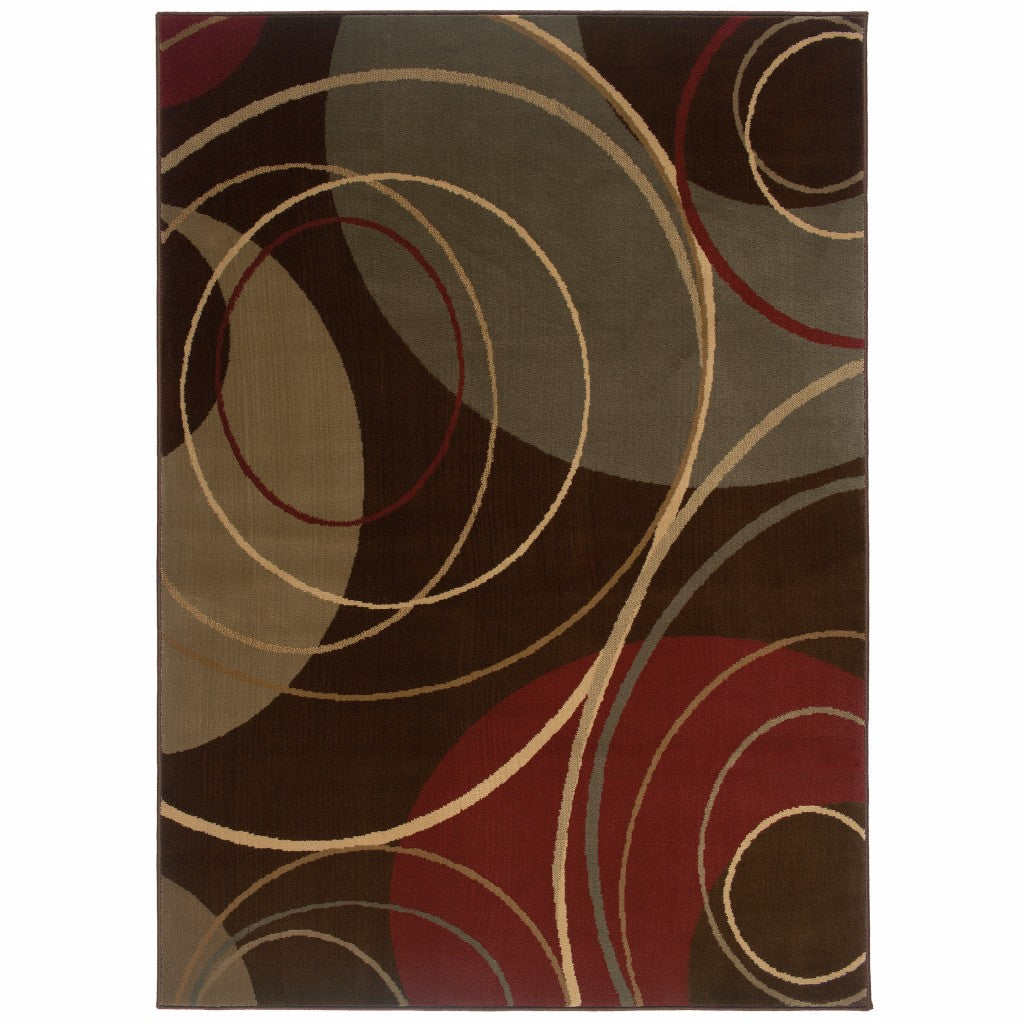 4'X6' Brown And Red Abstract  Area Rug