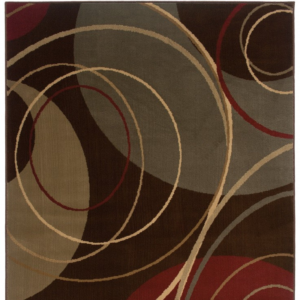 4'X6' Brown And Red Abstract  Area Rug