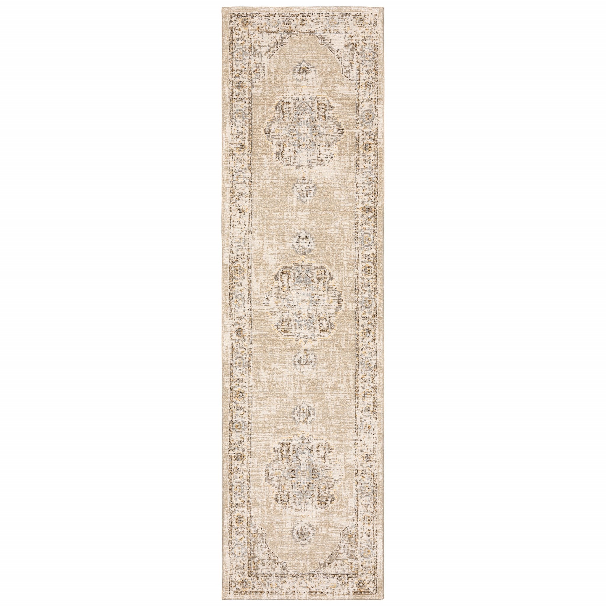 2'X3' Beige And Ivory Center Jewel Area Rug