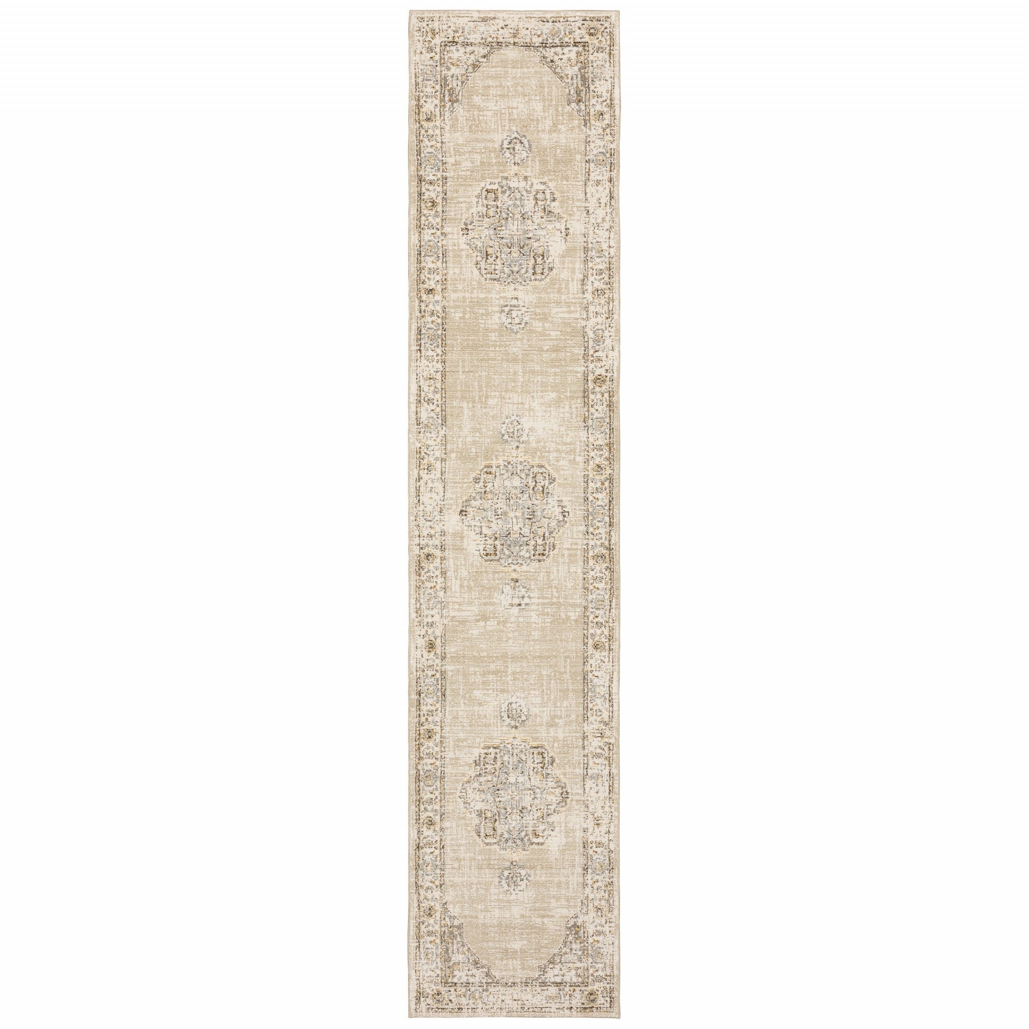 2'X3' Beige And Ivory Center Jewel Area Rug