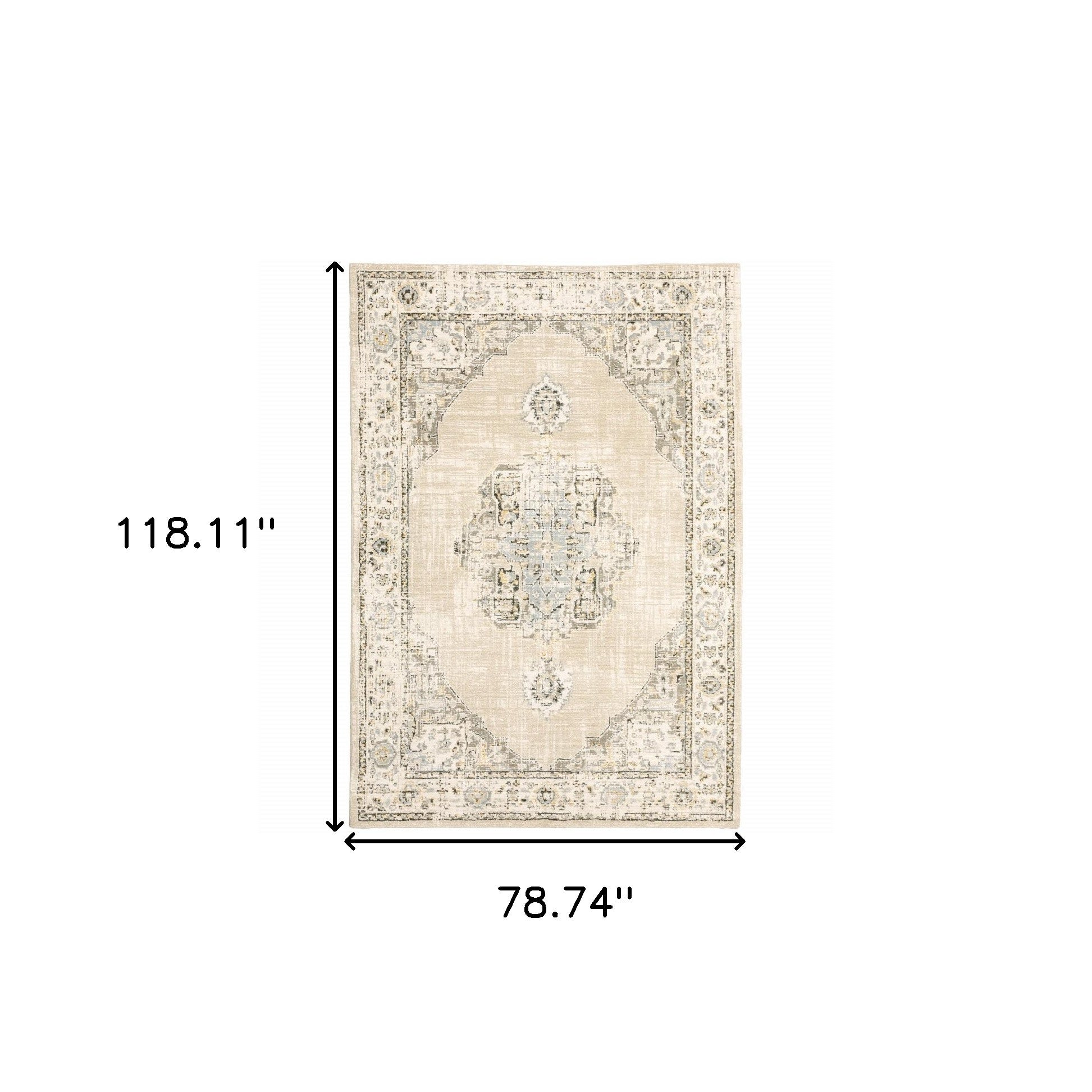 2'X3' Beige And Ivory Center Jewel Area Rug