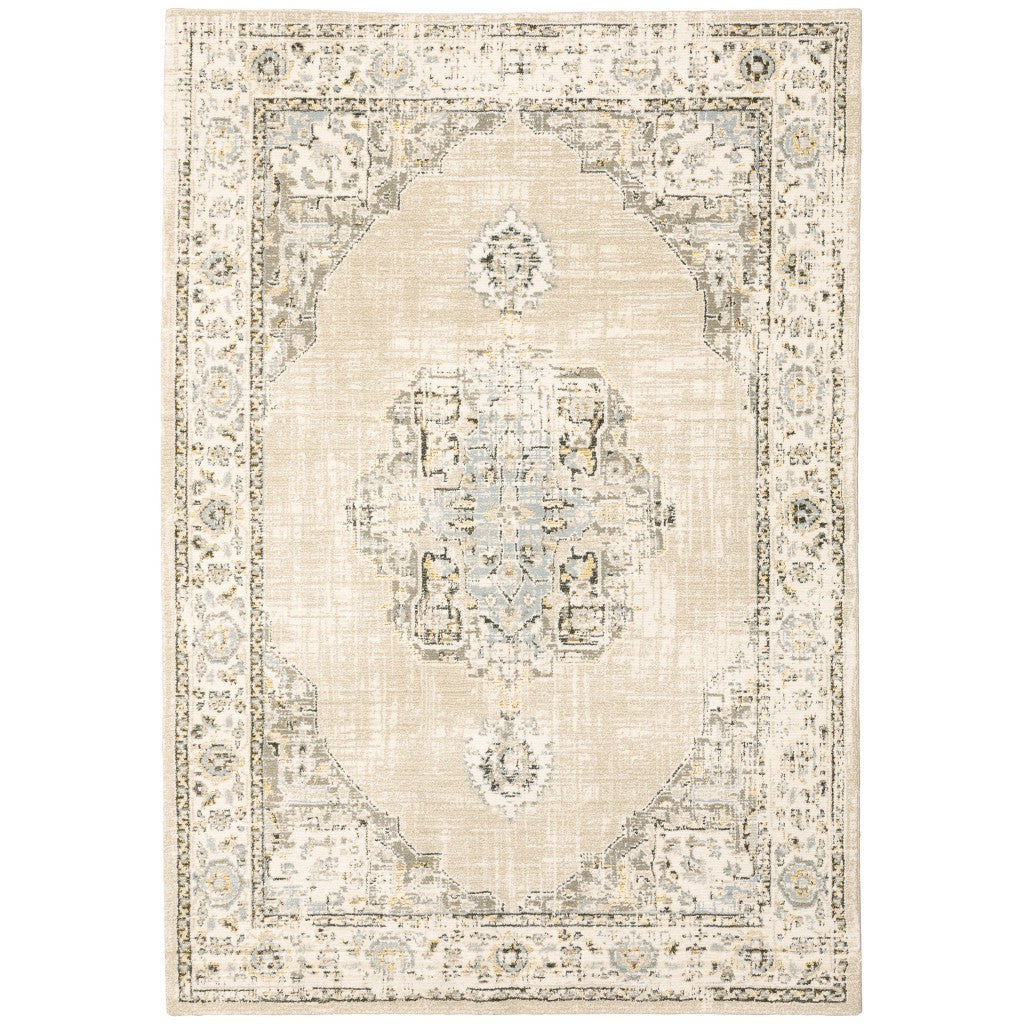 2'X3' Beige And Ivory Center Jewel Area Rug