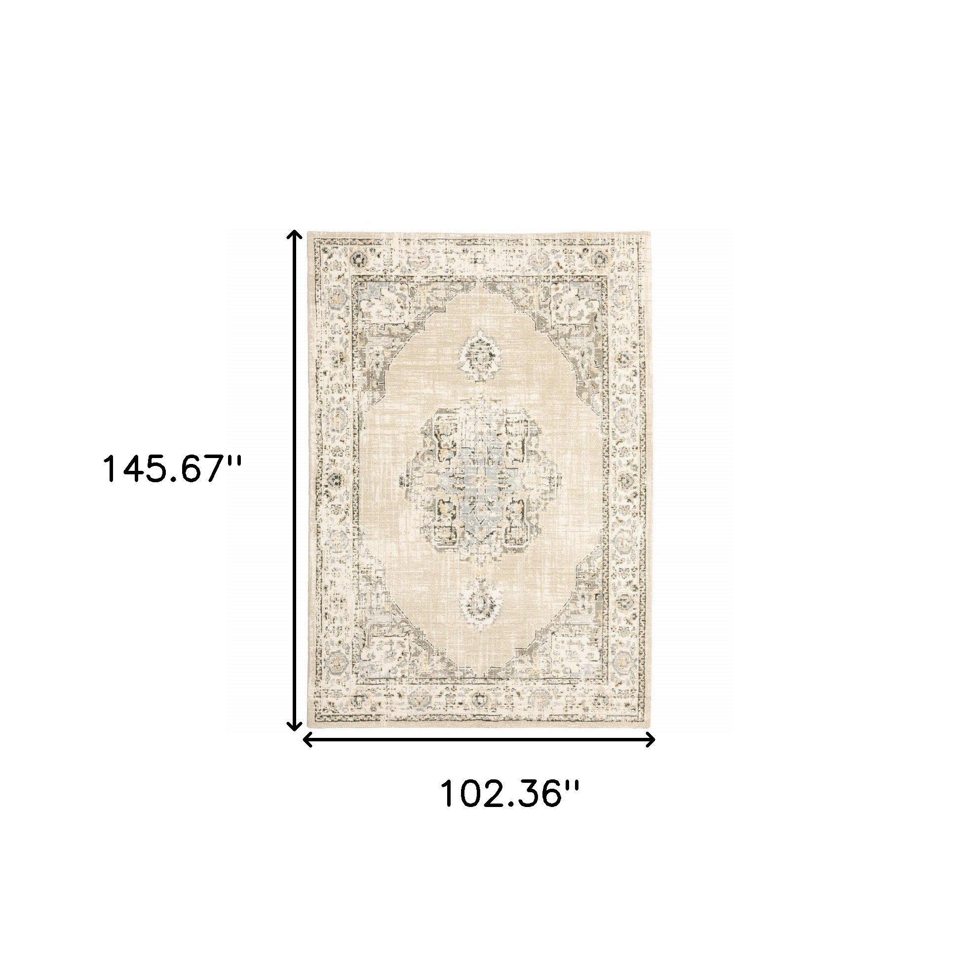 9'X12' Beige And Ivory Center Jewel Area Rug