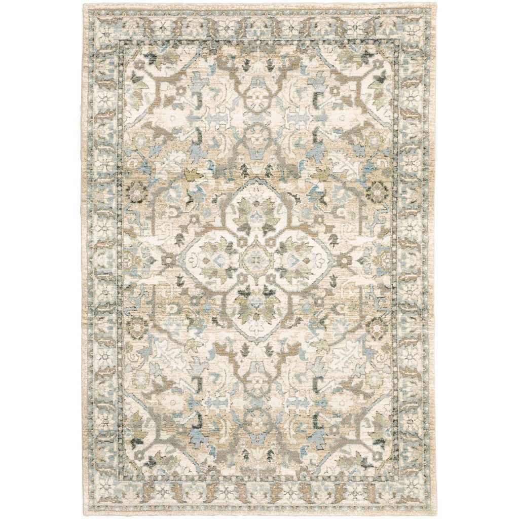 2'X8' Beige And Ivory Medallion Runner Rug