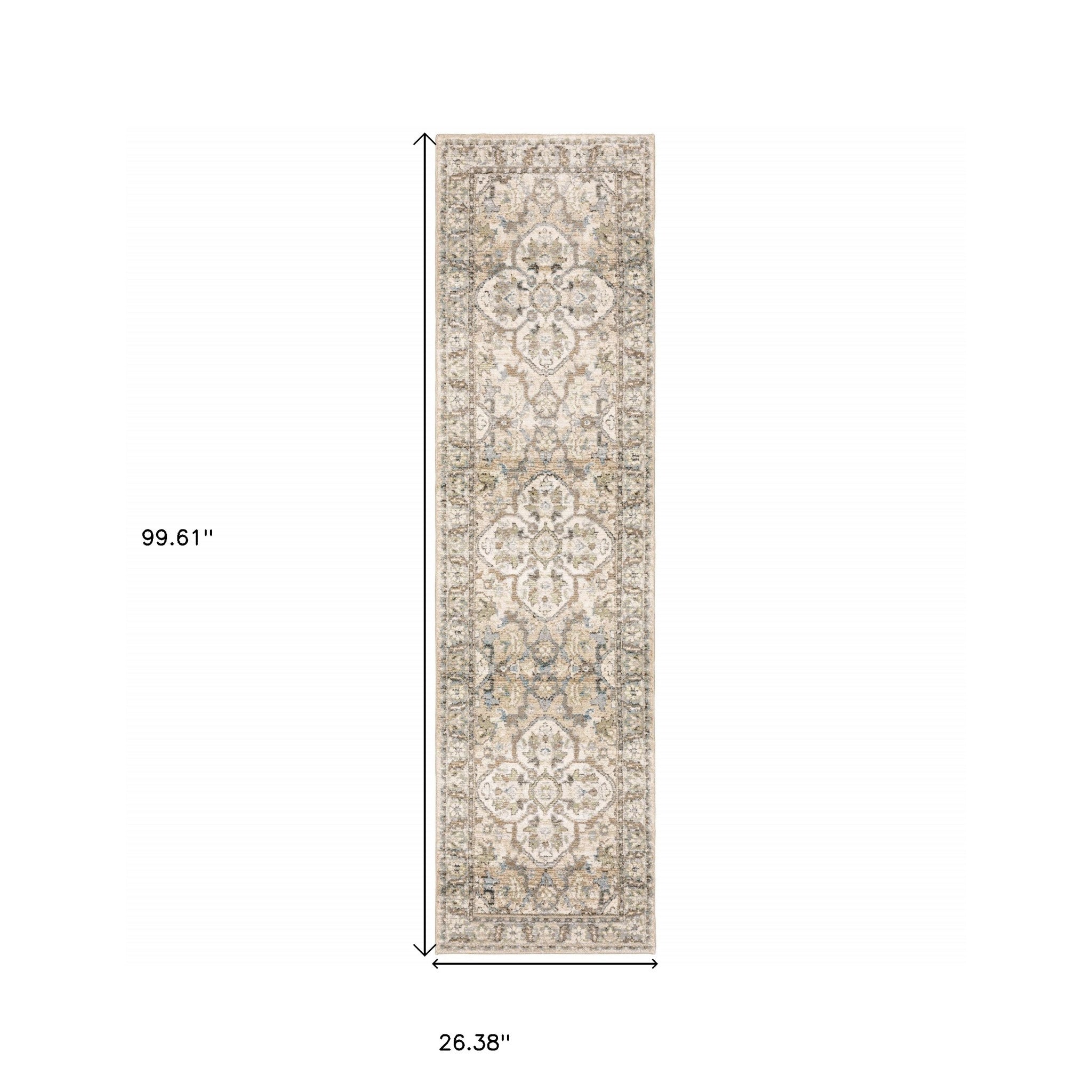 2'X8' Beige And Ivory Medallion Runner Rug