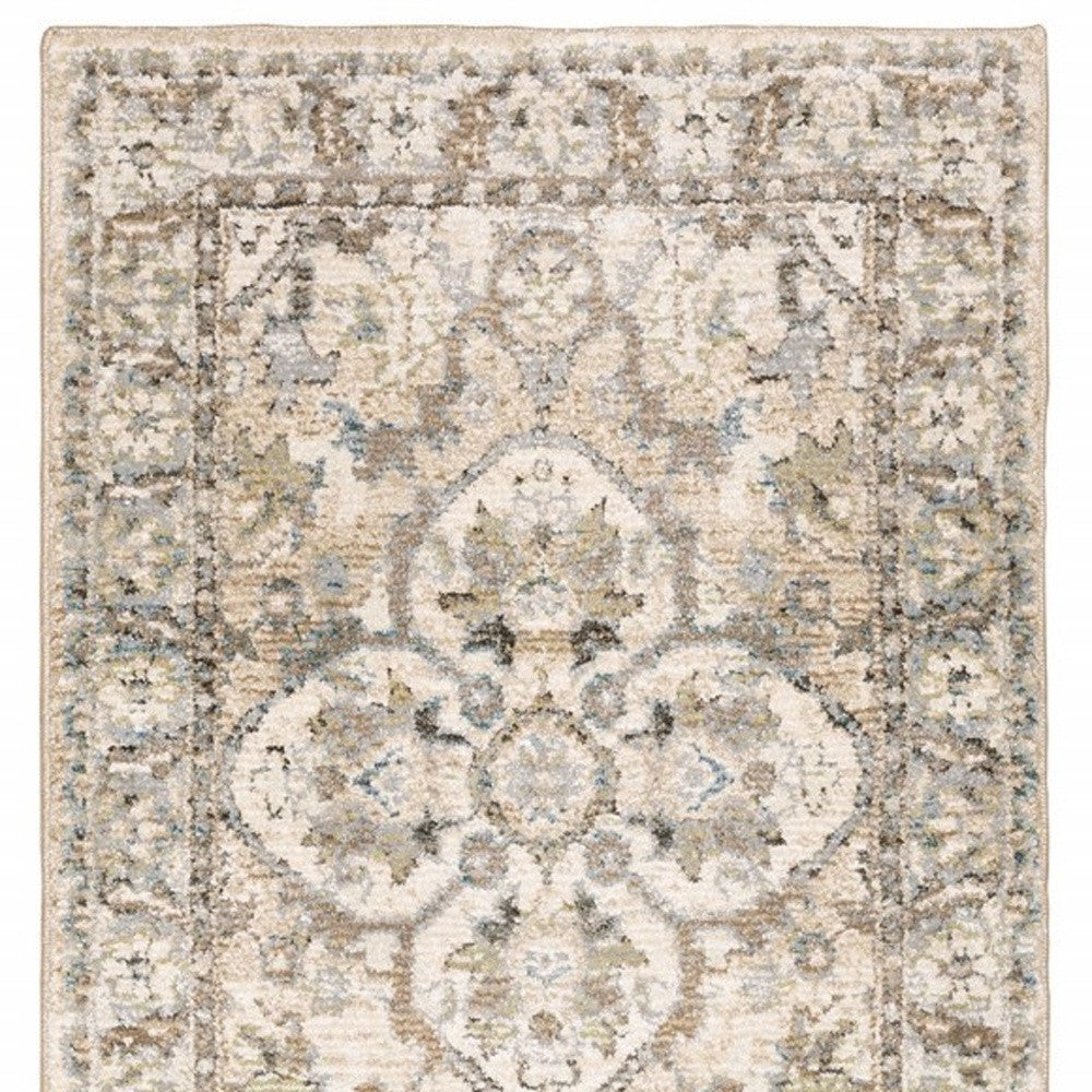 2'X8' Beige And Ivory Medallion Runner Rug