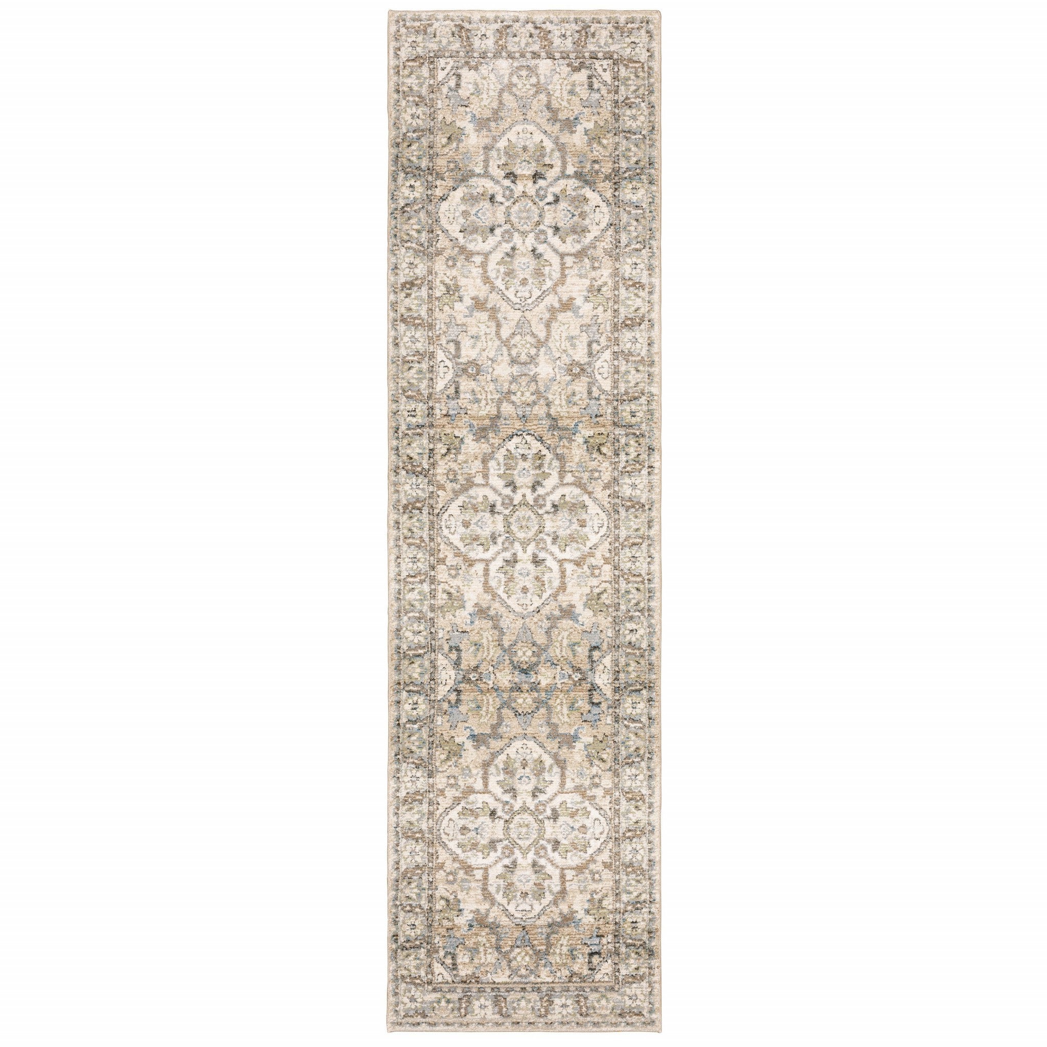 2'X8' Beige And Ivory Medallion Runner Rug