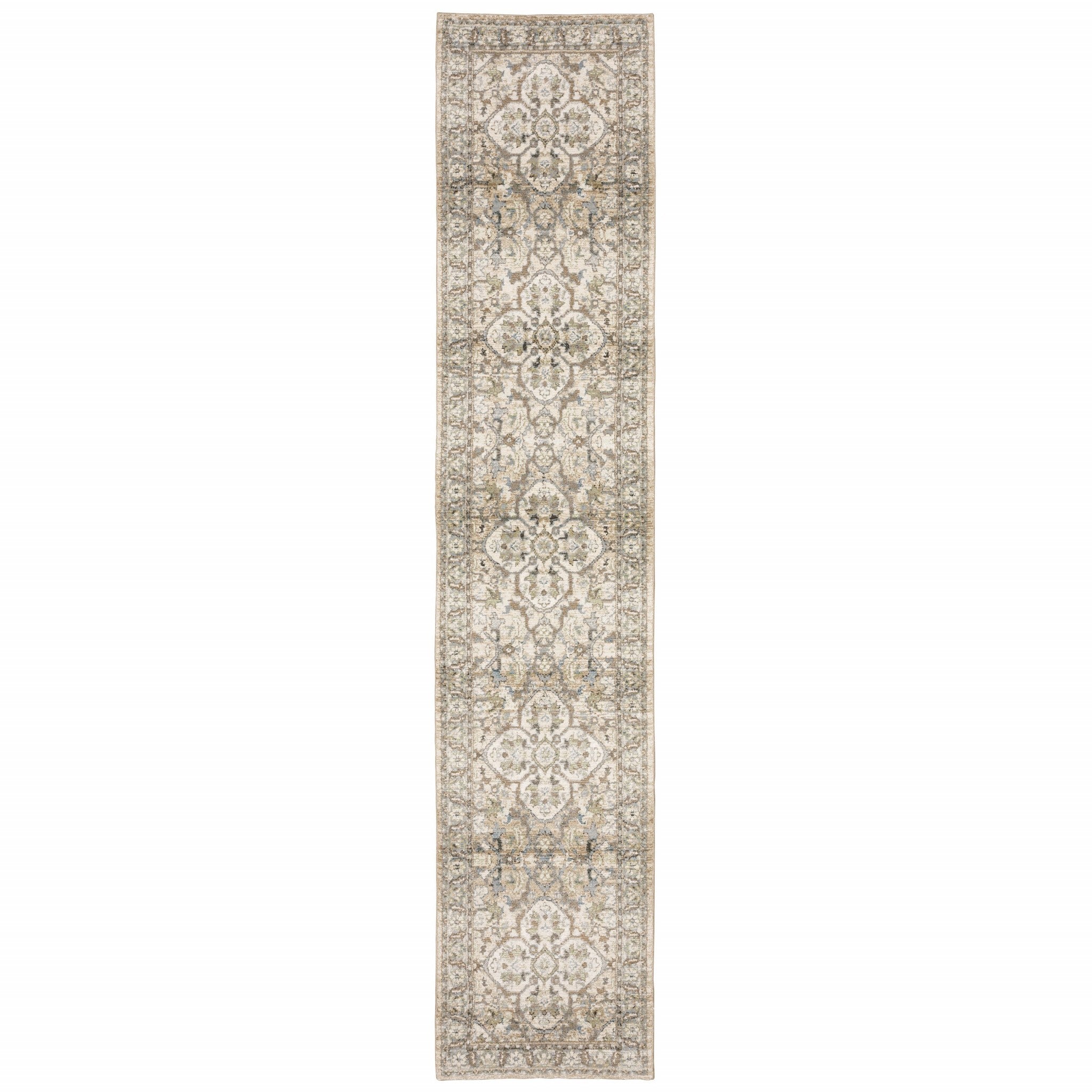 2'X8' Beige And Ivory Medallion Runner Rug