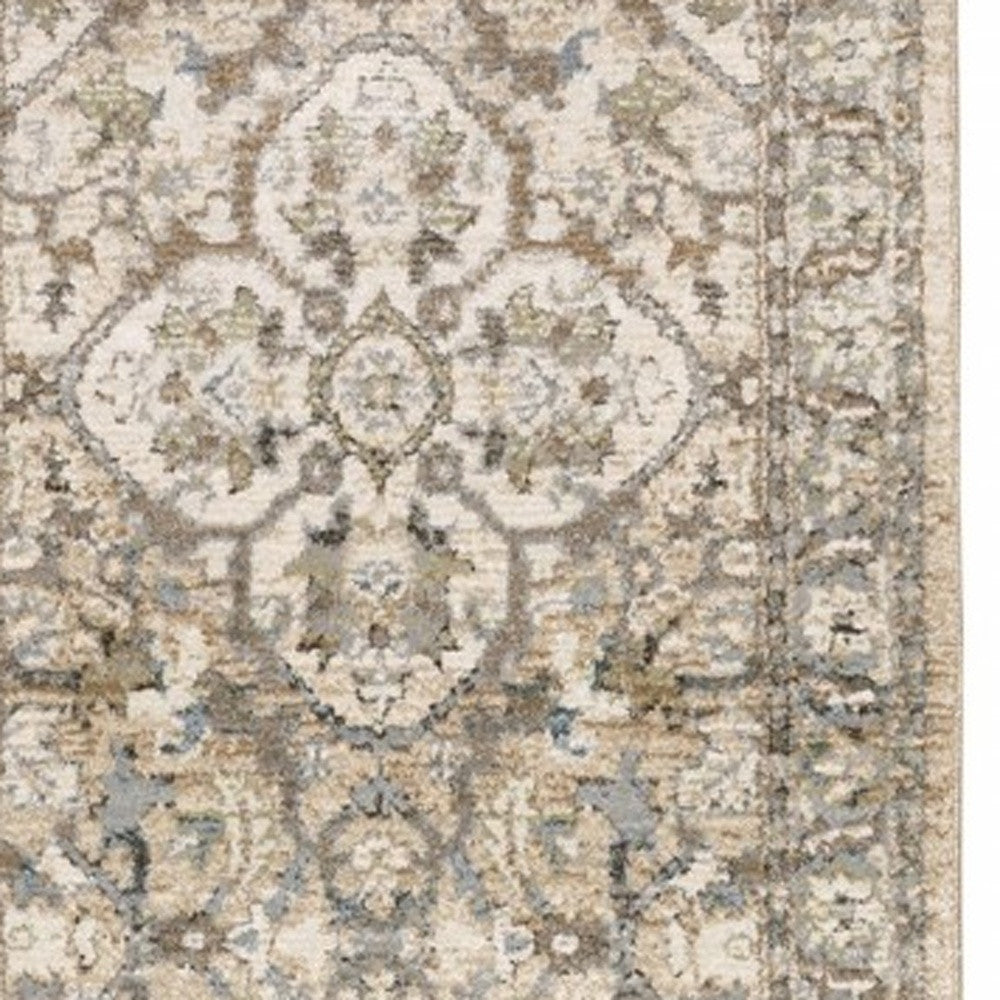 2'X8' Beige And Ivory Medallion Runner Rug