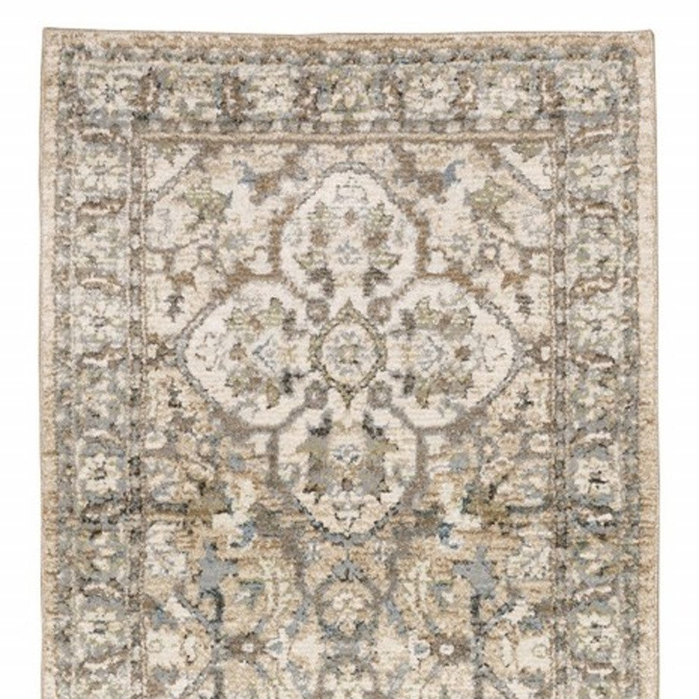 2'X8' Beige And Ivory Medallion Runner Rug