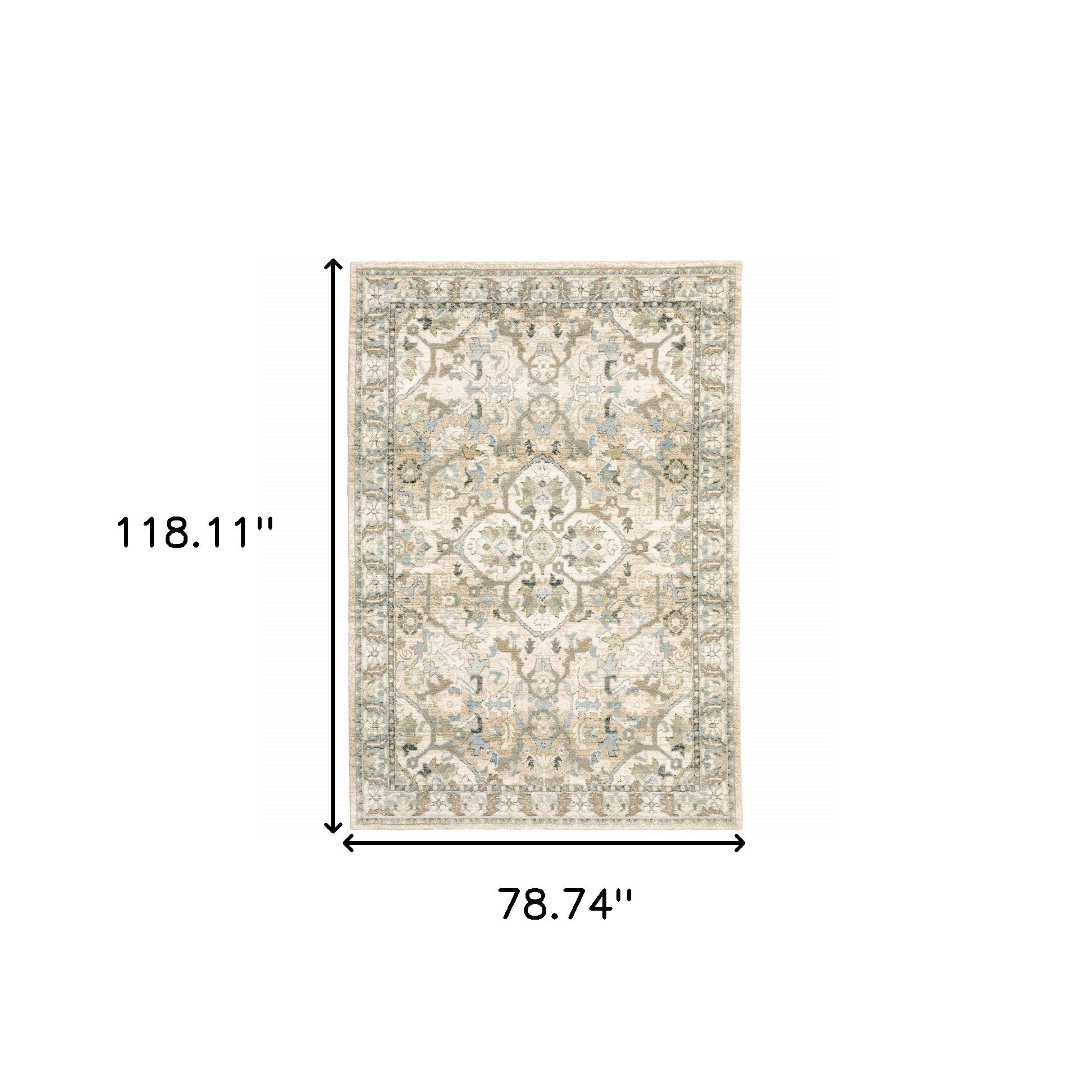 2'X8' Beige And Ivory Medallion Runner Rug