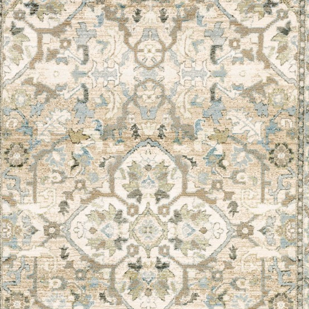 2'X8' Beige And Ivory Medallion Runner Rug