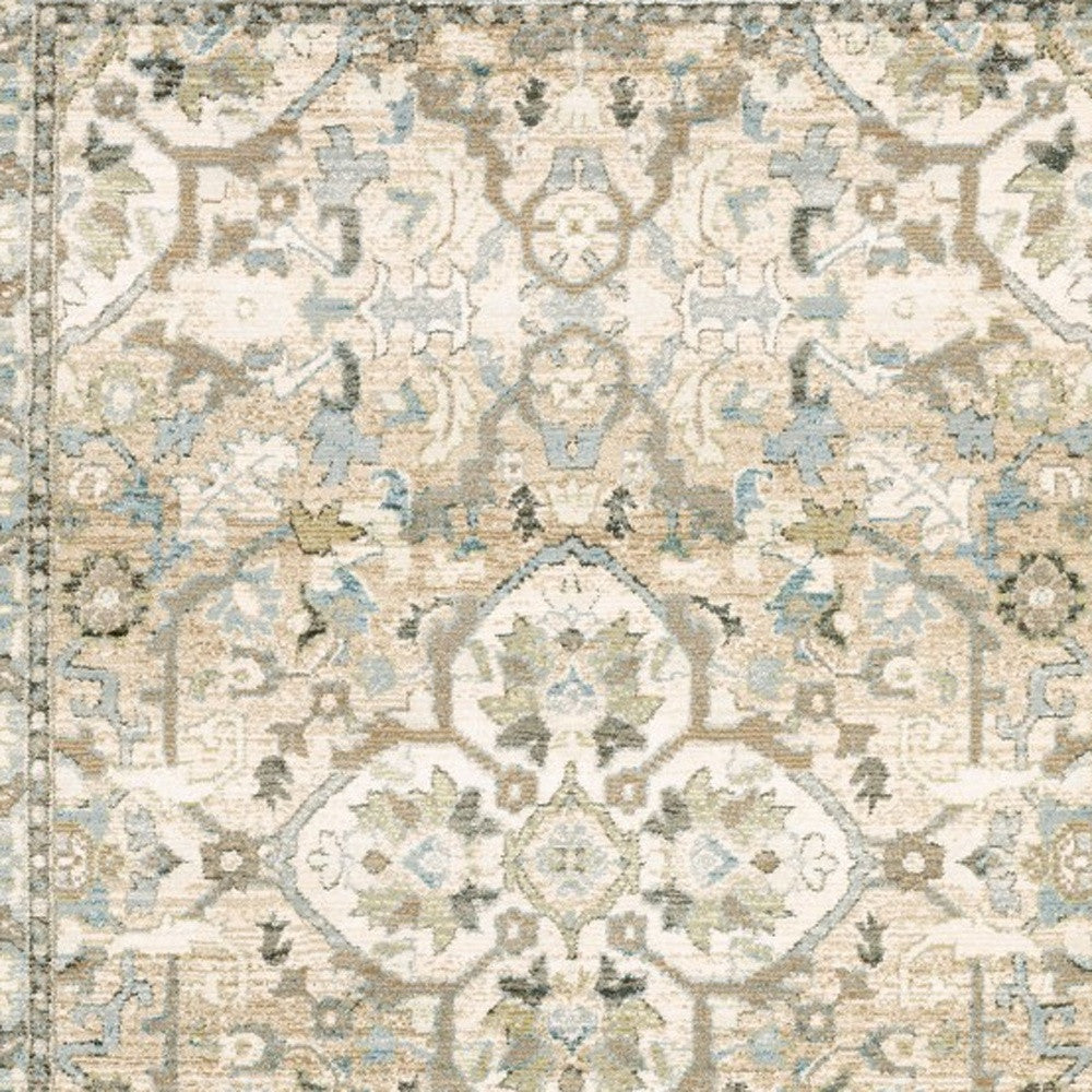 2'X8' Beige And Ivory Medallion Runner Rug