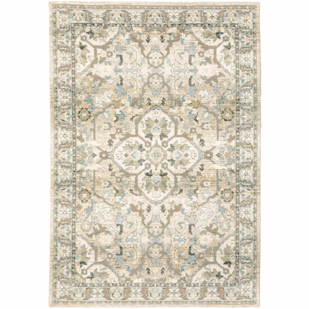 2'X8' Beige And Ivory Medallion Runner Rug