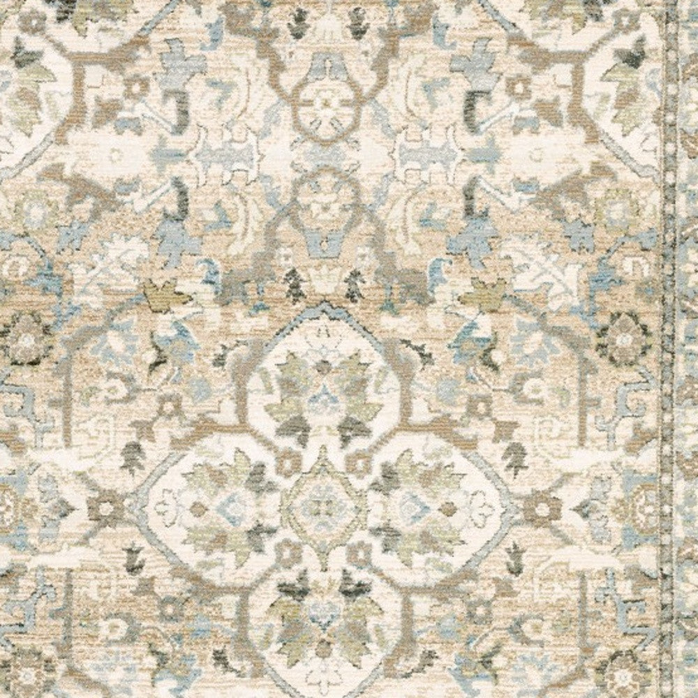 2'X8' Beige And Ivory Medallion Runner Rug