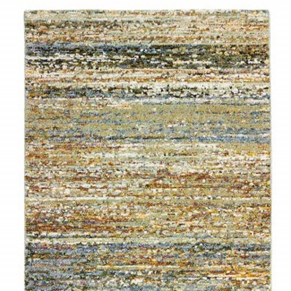 2'X8' Gold And Green Abstract Runner Rug