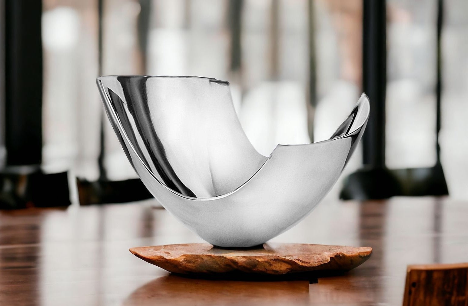 Silver Aluminum Modern Abstract Centerpiece Bowl