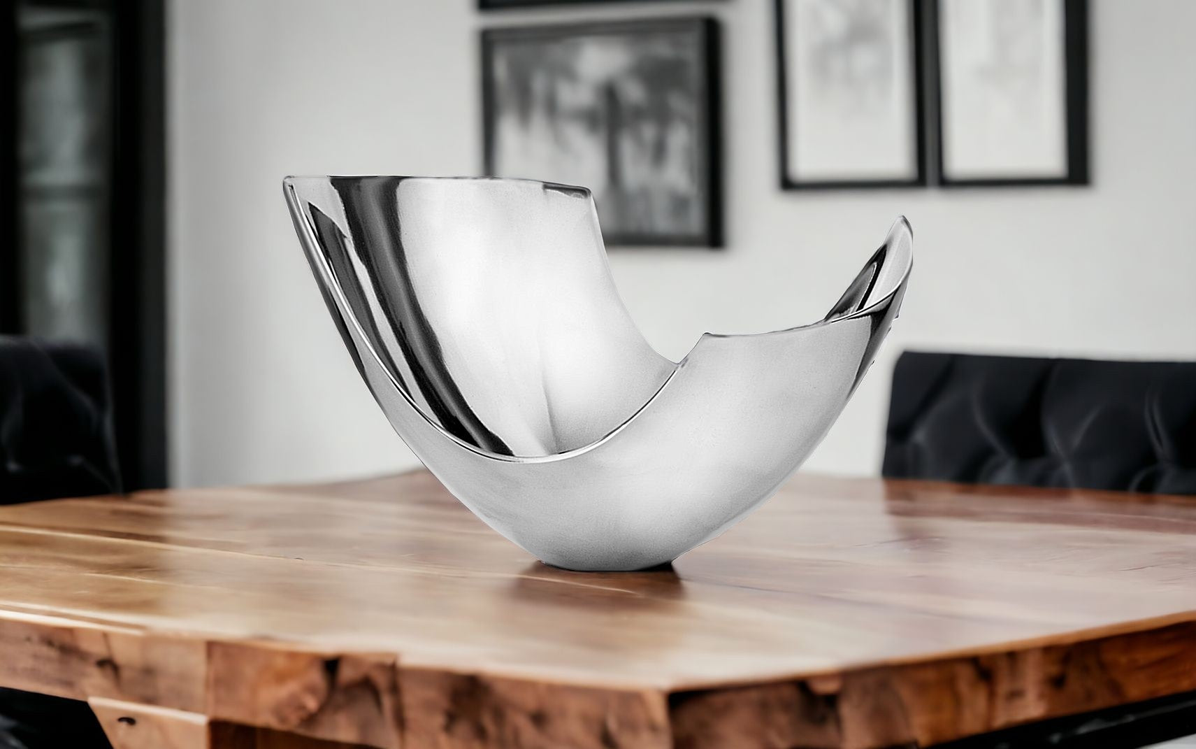 Silver Aluminum Modern Abstract Centerpiece Bowl