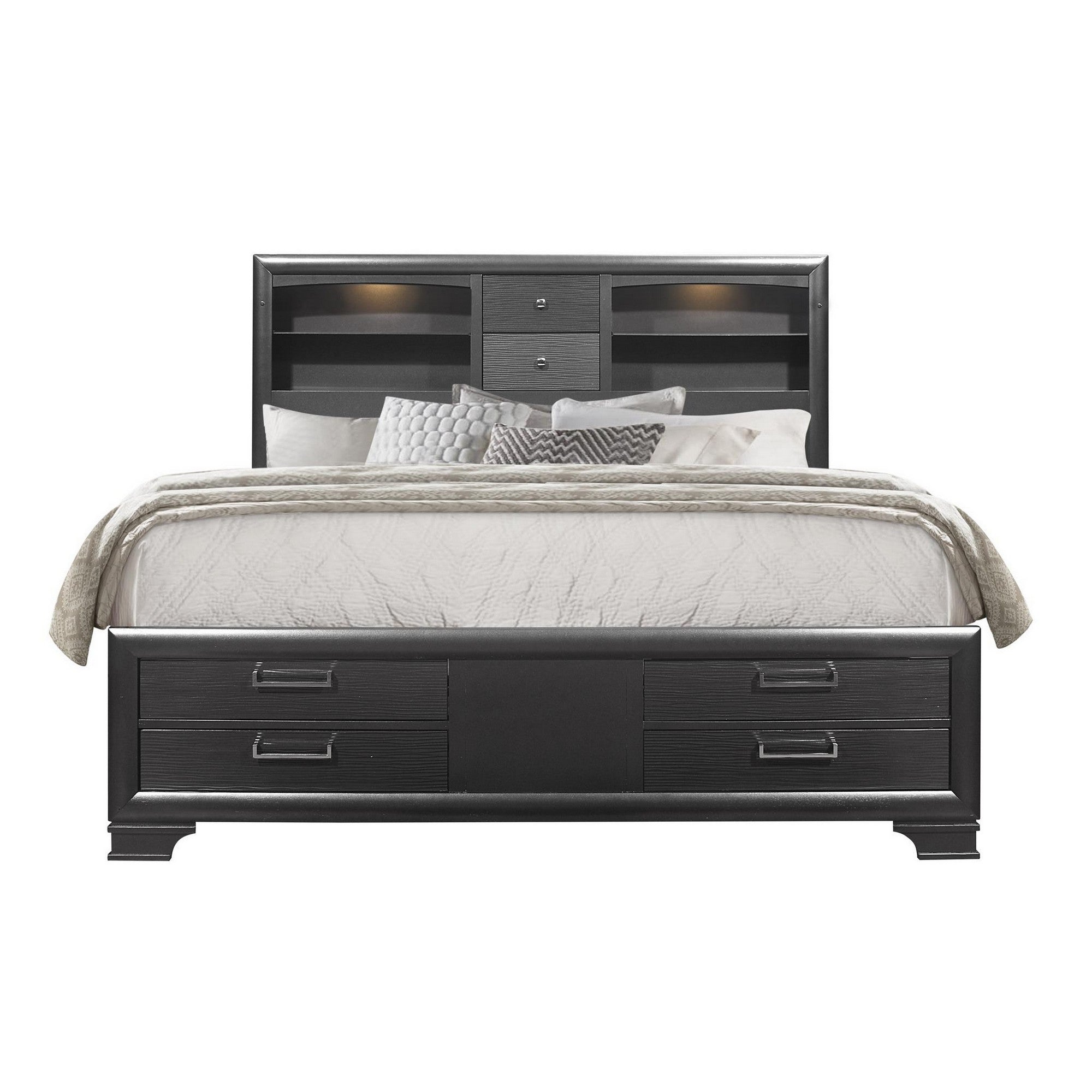 Solid Wood Queen Gray Eight Drawers Bed