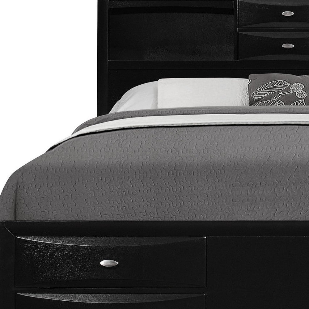 Solid Wood Queen Black Eight Drawers Bed