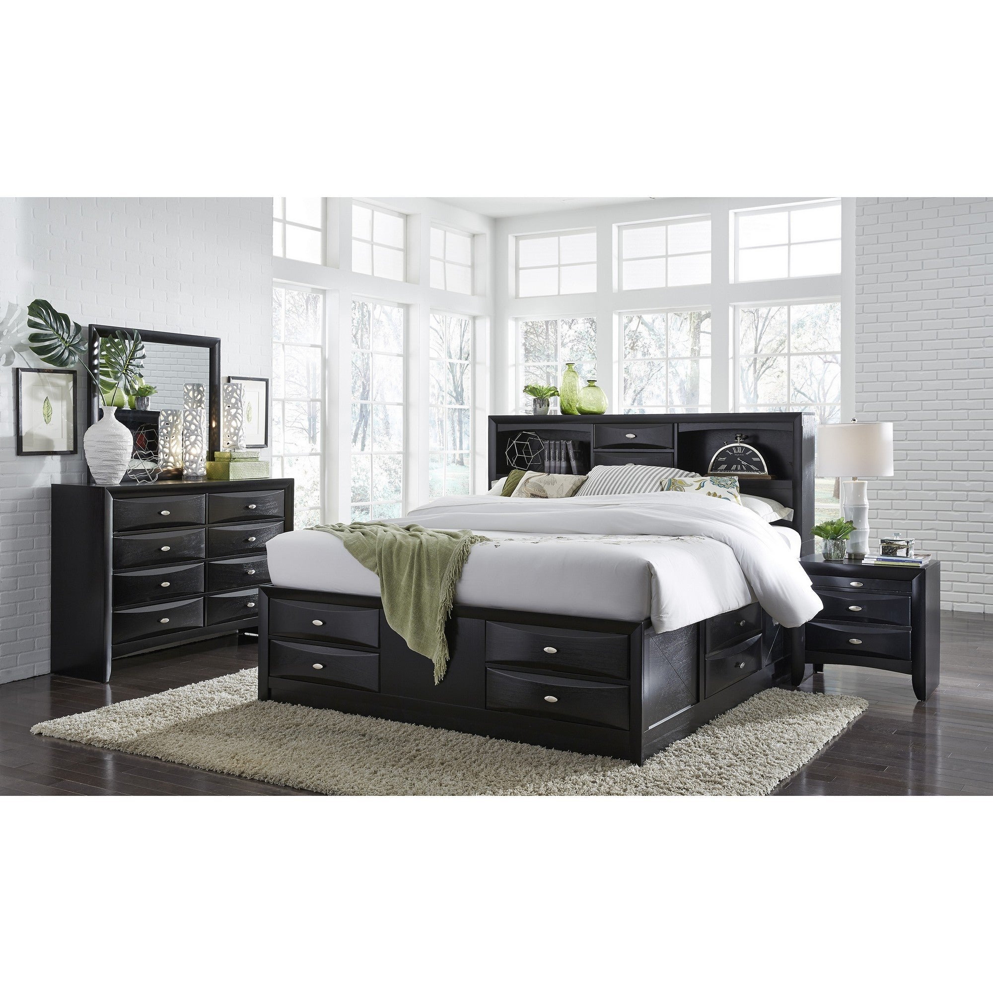 Solid Wood King Black Eight Drawers Bed