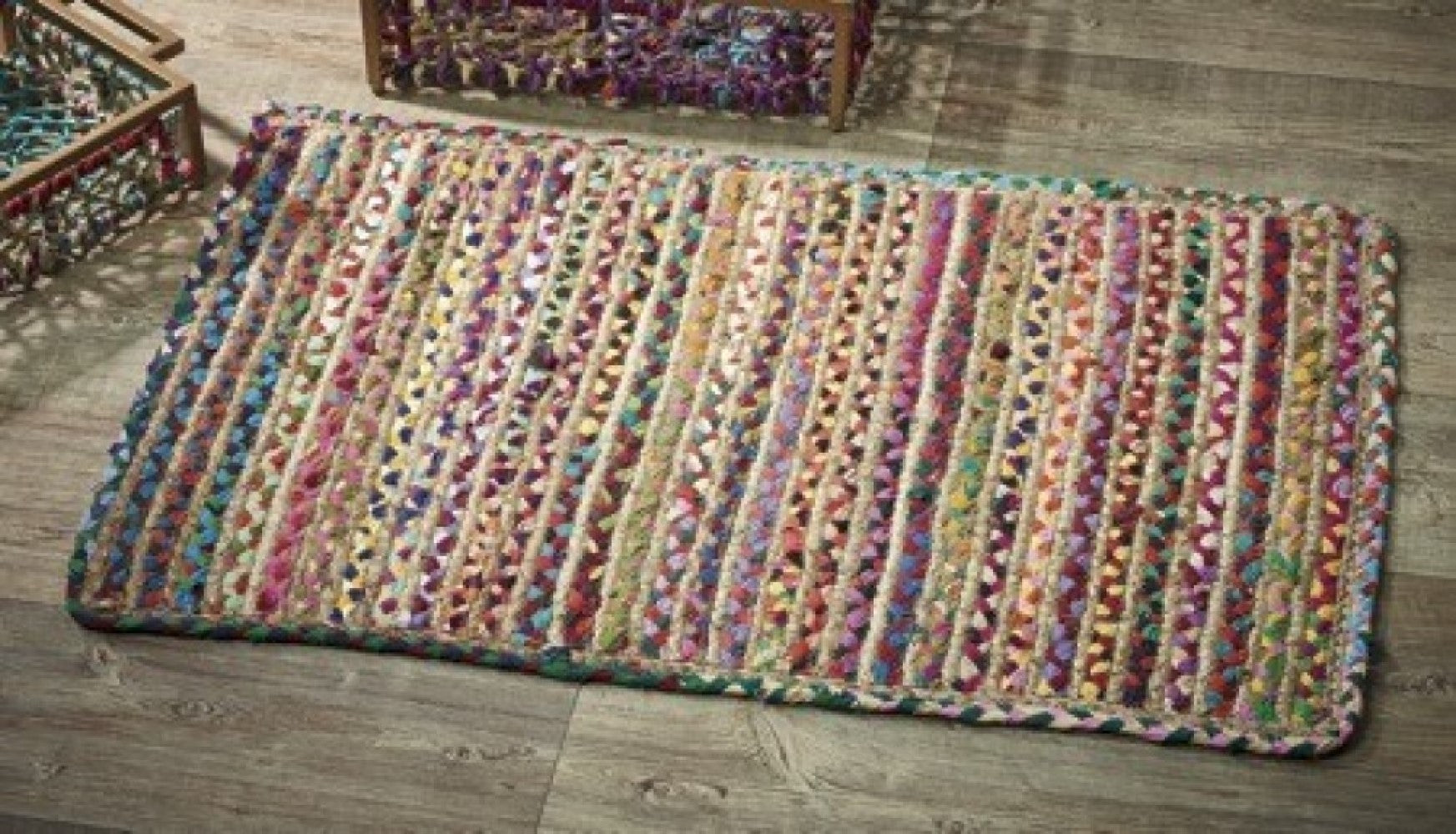 2' X 3'  Rainbow Colors Jute Rag Braided Scatter Rug