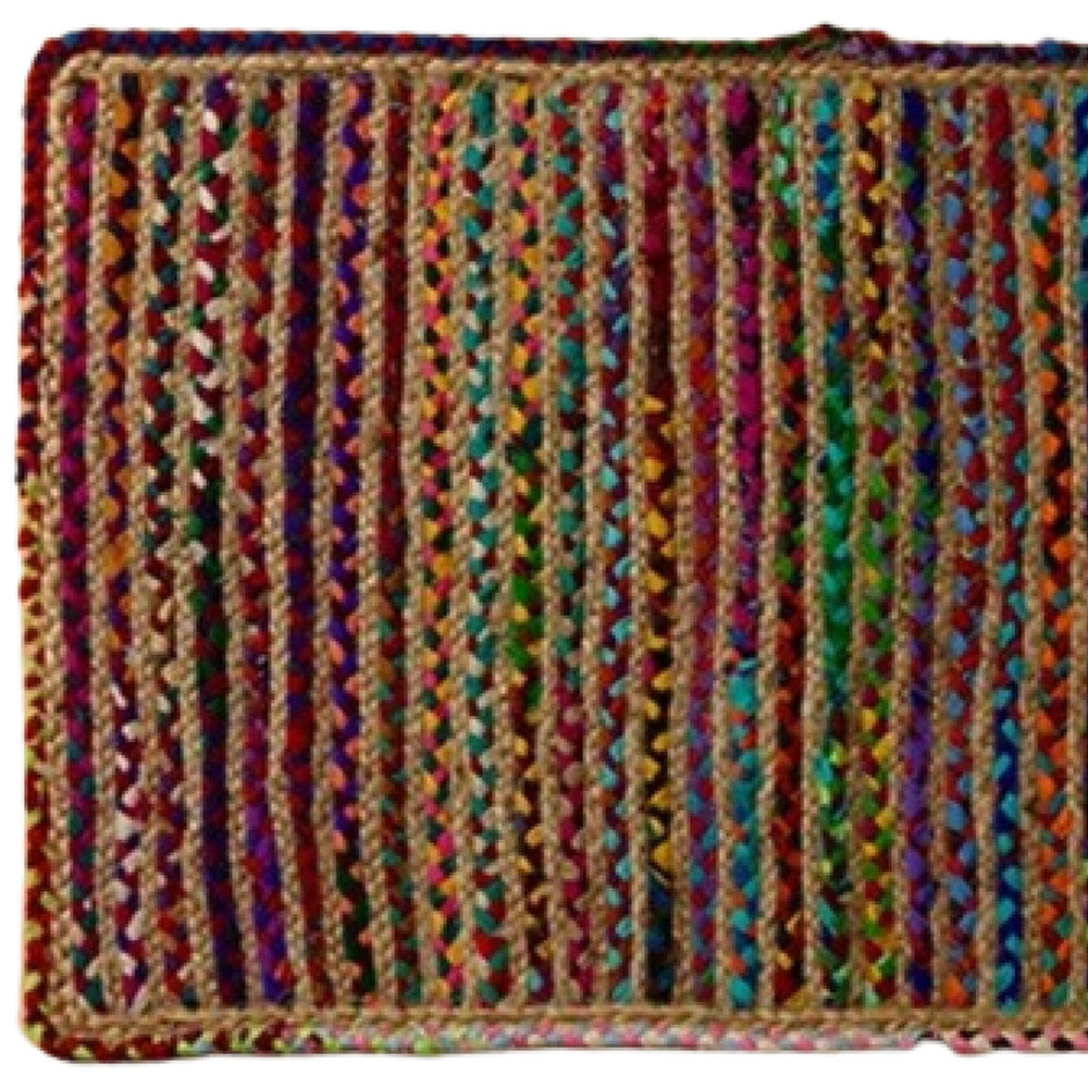 2' X 3'  Rainbow Colors Jute Rag Braided Scatter Rug