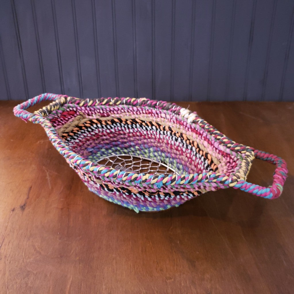 Colorful Braided Jute Centerpiece Basket With Handles